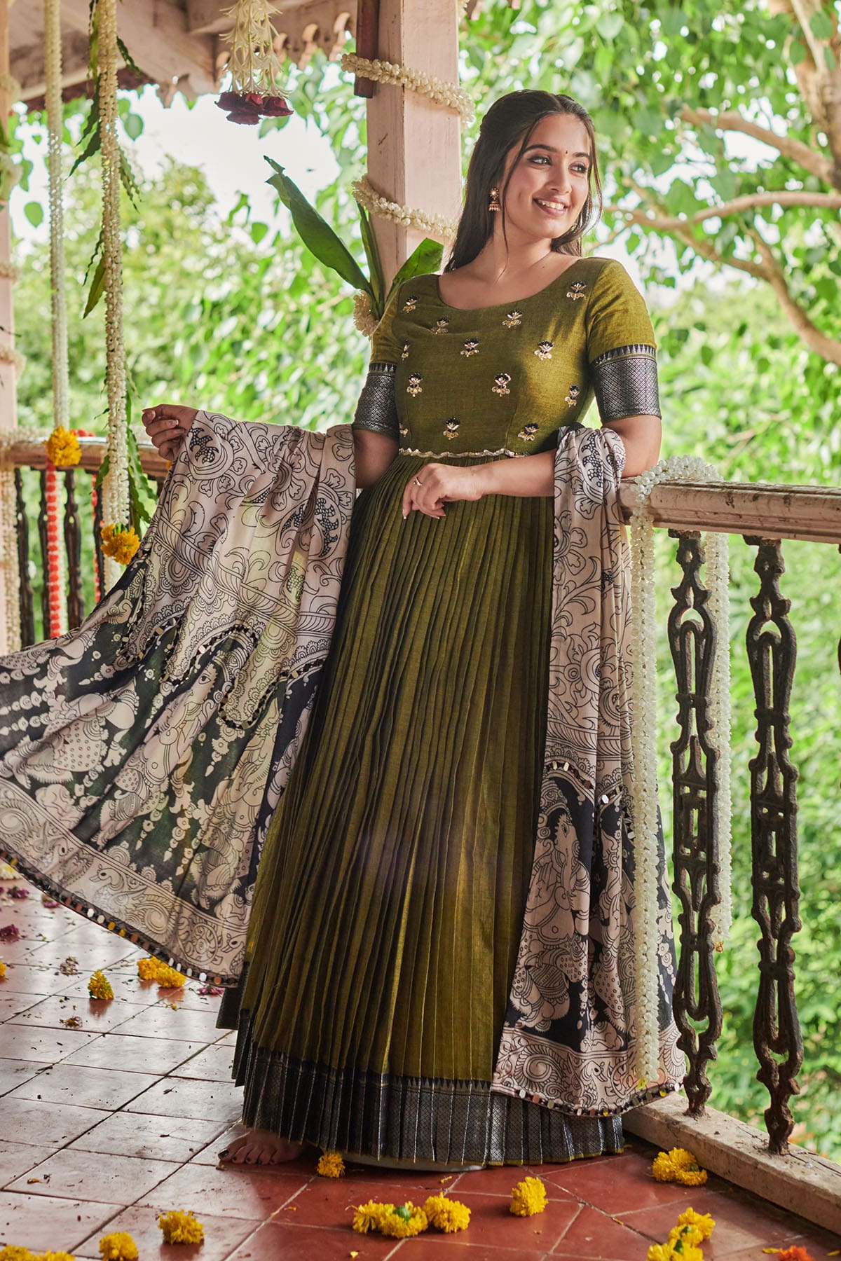 Juniper Green & Black Handloom Dress BK706N