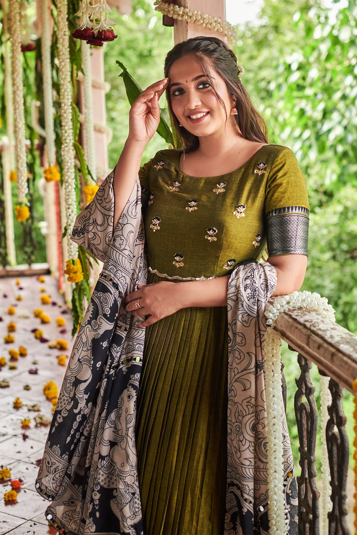 Juniper Green & Black Handloom Dress BK706N