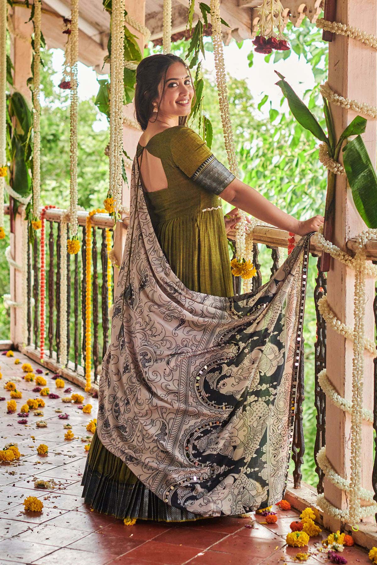 Juniper Green & Black Handloom Dress BK706N