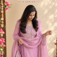 Onion Pink Salsa Tissue Mirror Work Suit Set with Potli | Navaratri Look 02