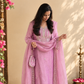 Onion Pink Salsa Tissue Mirror Work Suit Set with Potli | Navaratri Look 02
