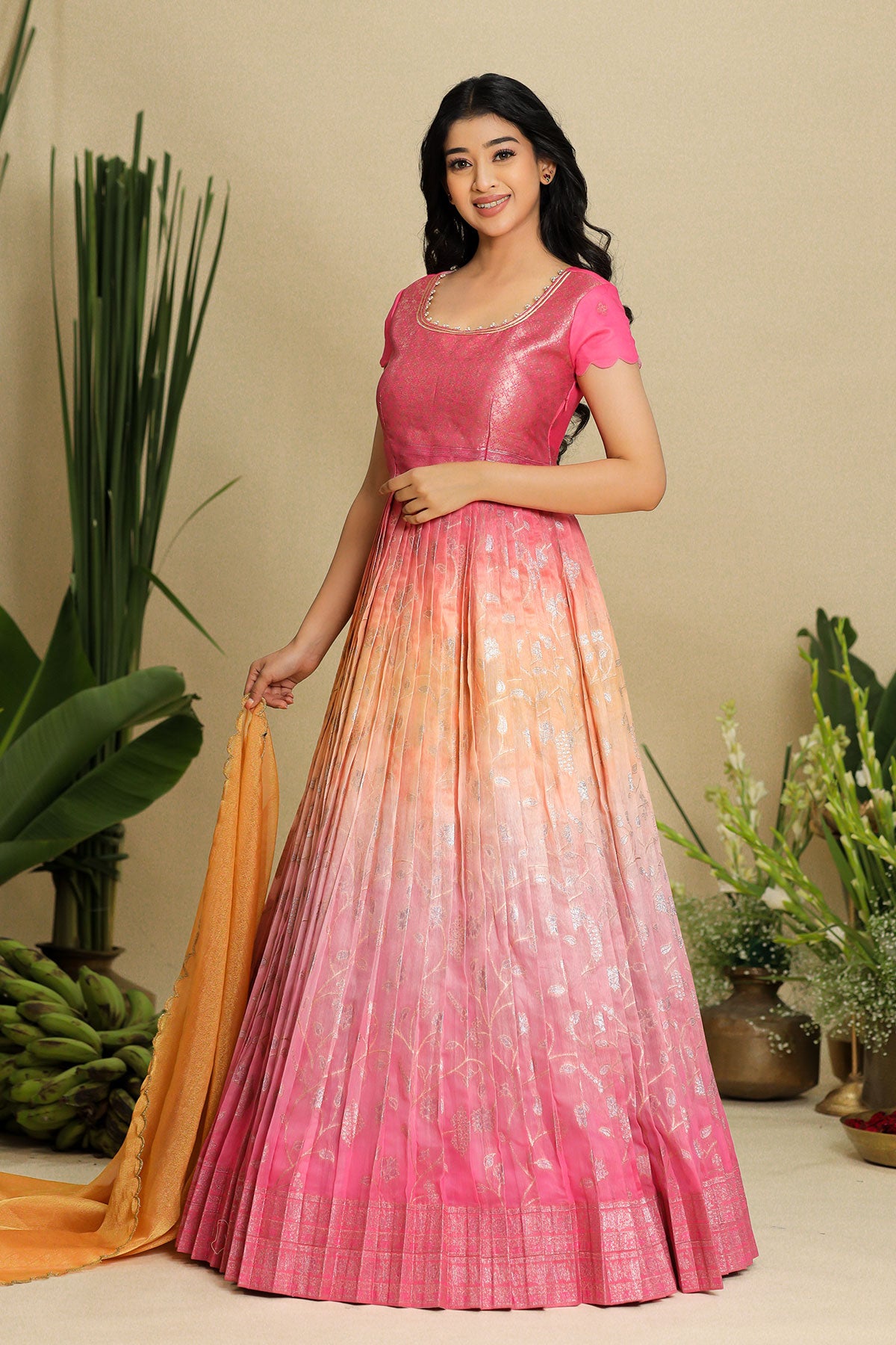 Aashvi Zari Silk Dress in Blush Pink PC805N