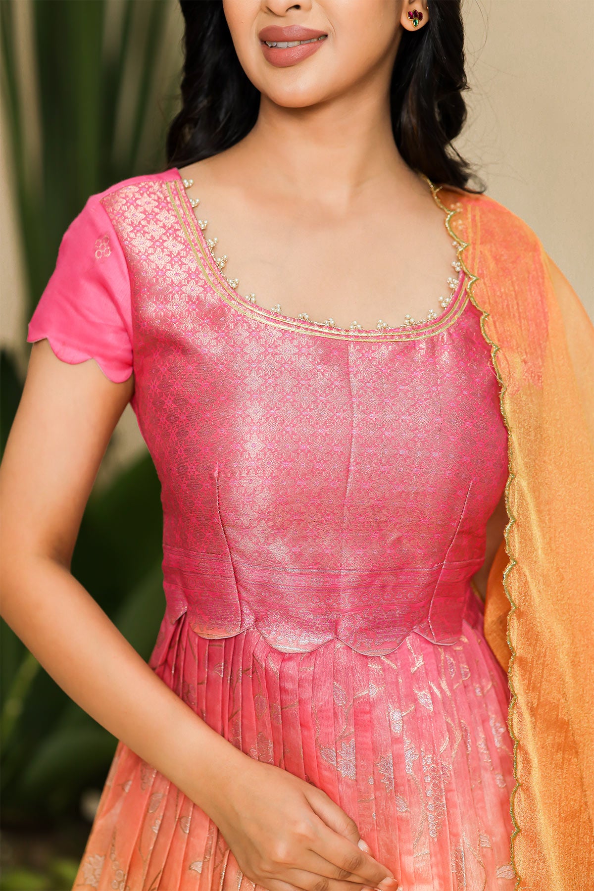 Aashvi Zari Silk Dress in Blush Pink PC805N