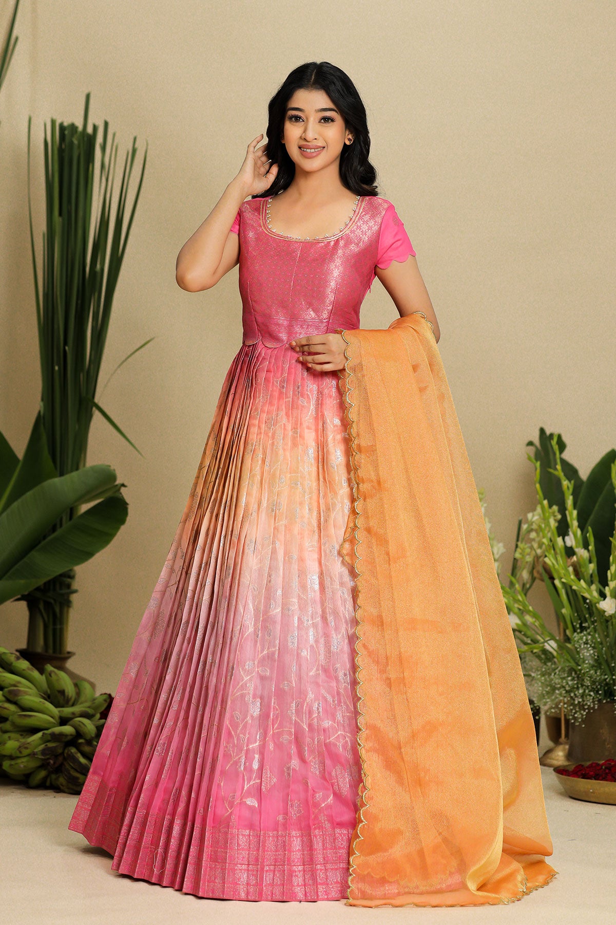 Aashvi Zari Silk Dress in Blush Pink PC805N