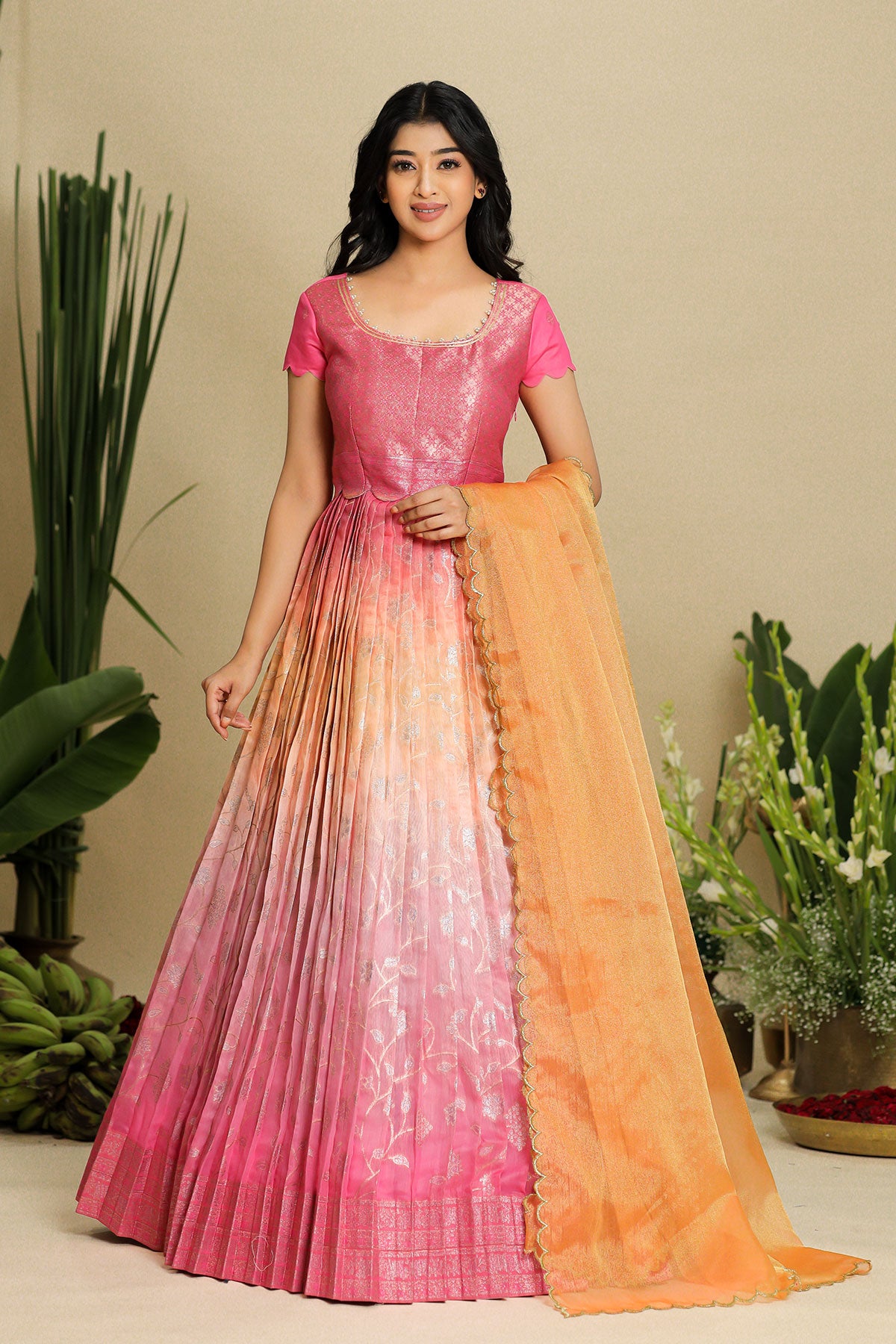 Aashvi Zari Silk Dress in Blush Pink PC805N