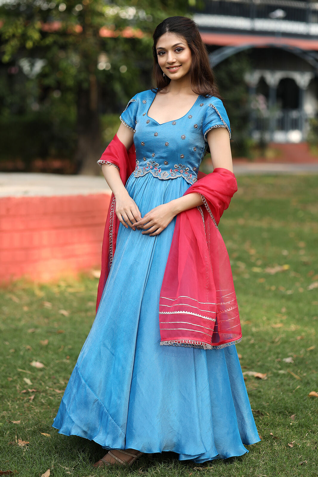 Ariel Powder Blue Tissue Anarkali PC751N