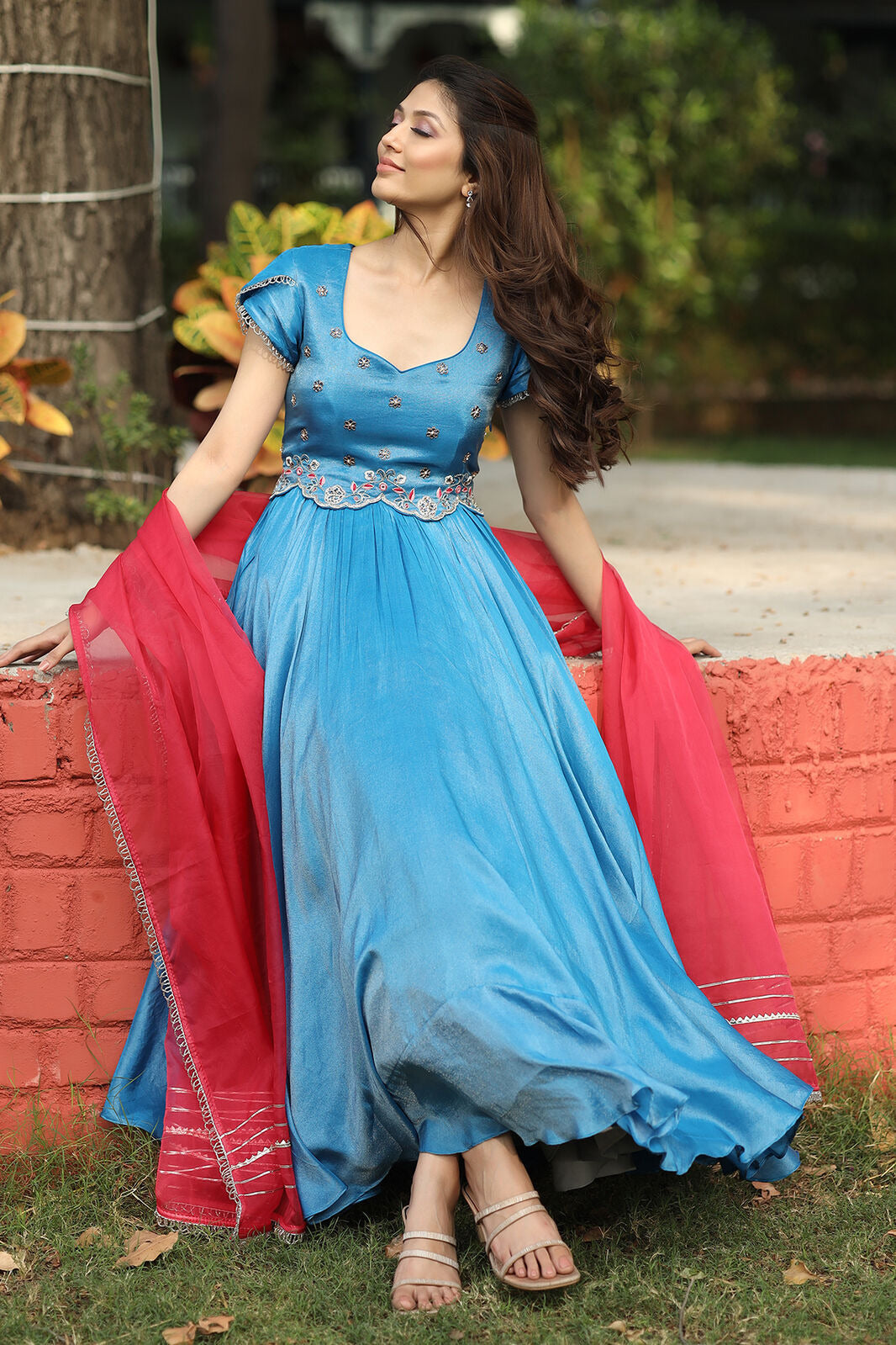 Ariel Powder Blue Tissue Anarkali PC751N