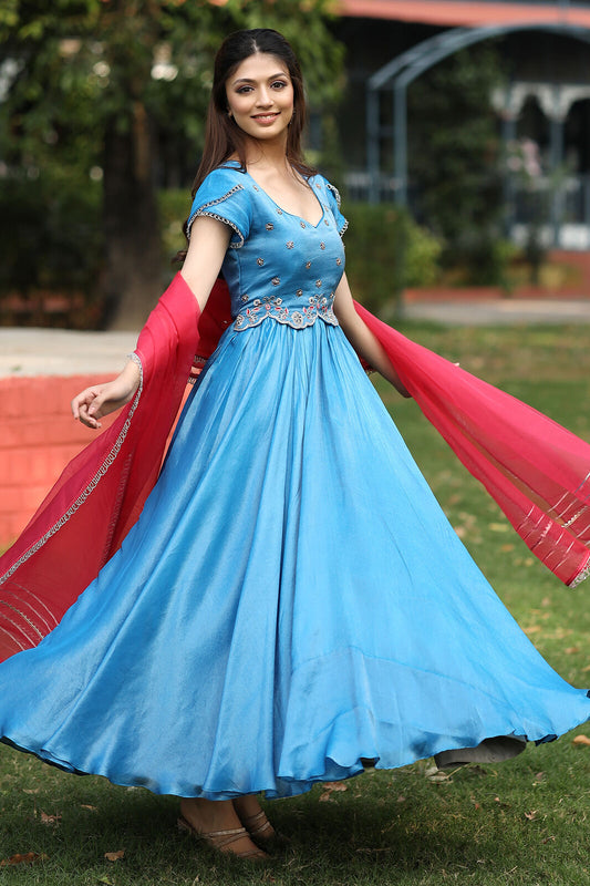 Ariel Powder Blue Tissue Anarkali PC751N