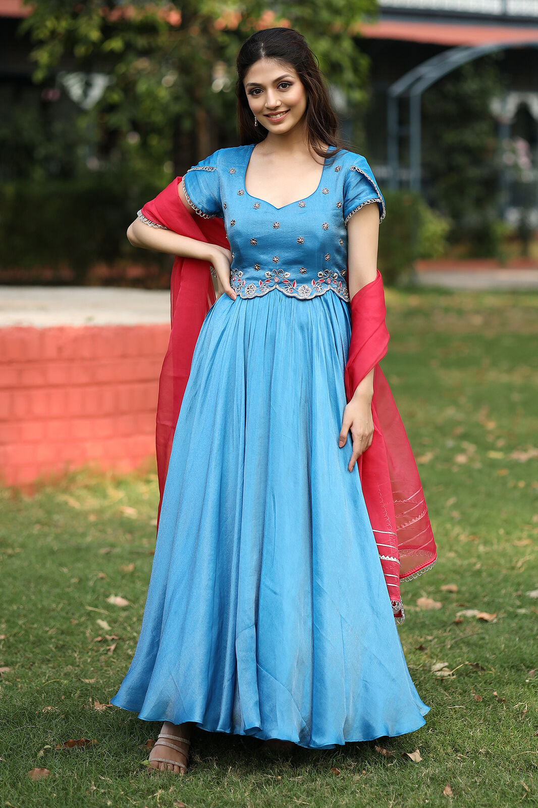 Ariel Powder Blue Tissue Anarkali PC751N