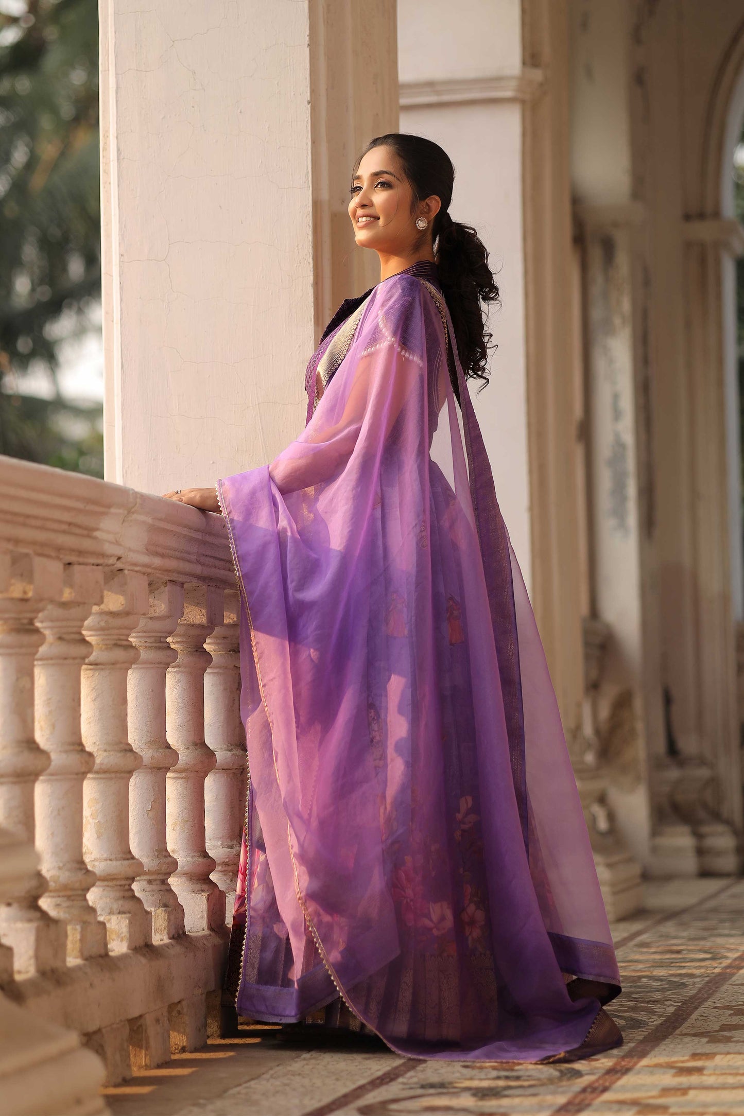 Begani Lavender Floral Silk Anarkali Set PC773