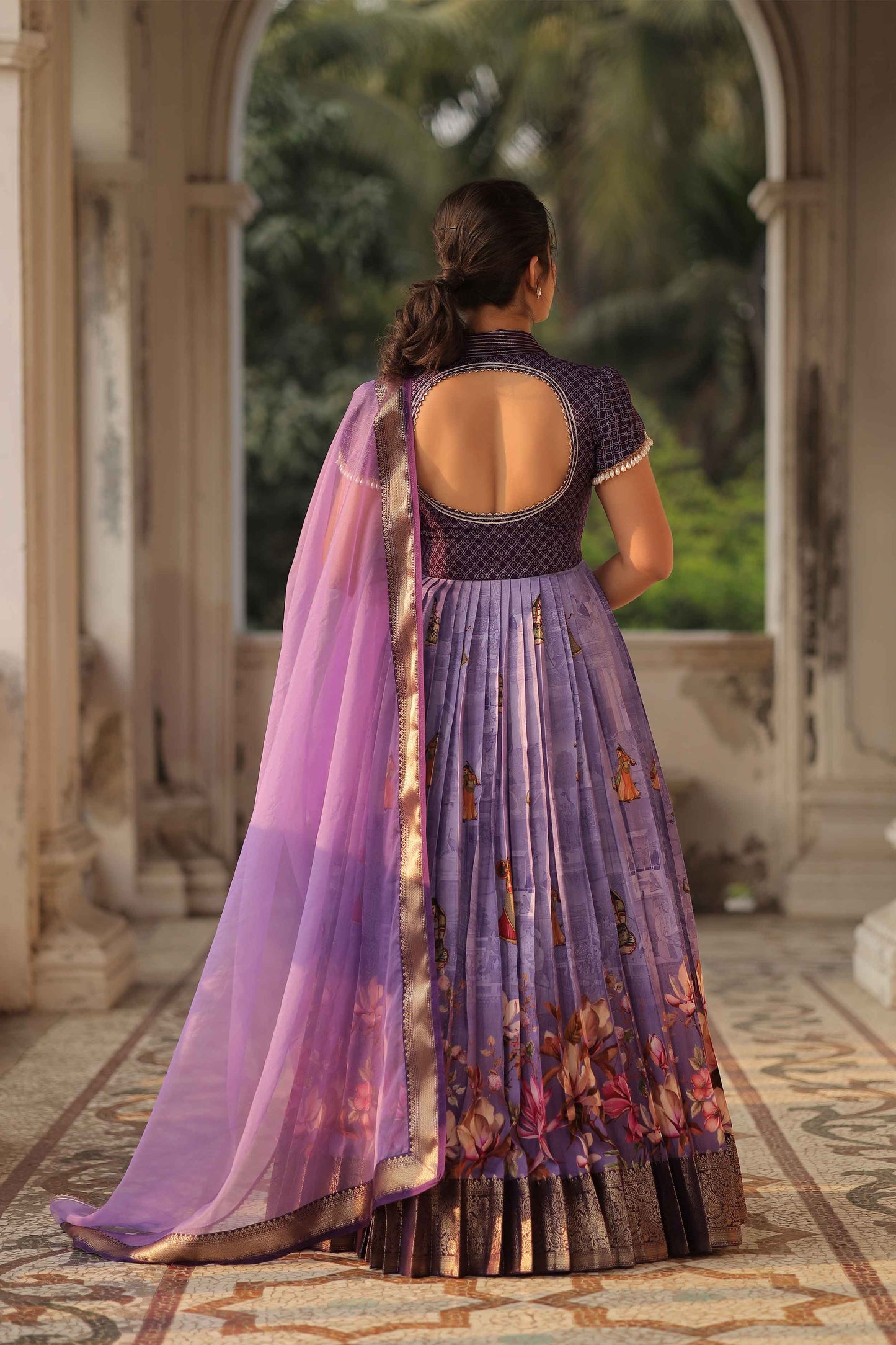 Begani Lavender Floral Silk Anarkali Set PC773