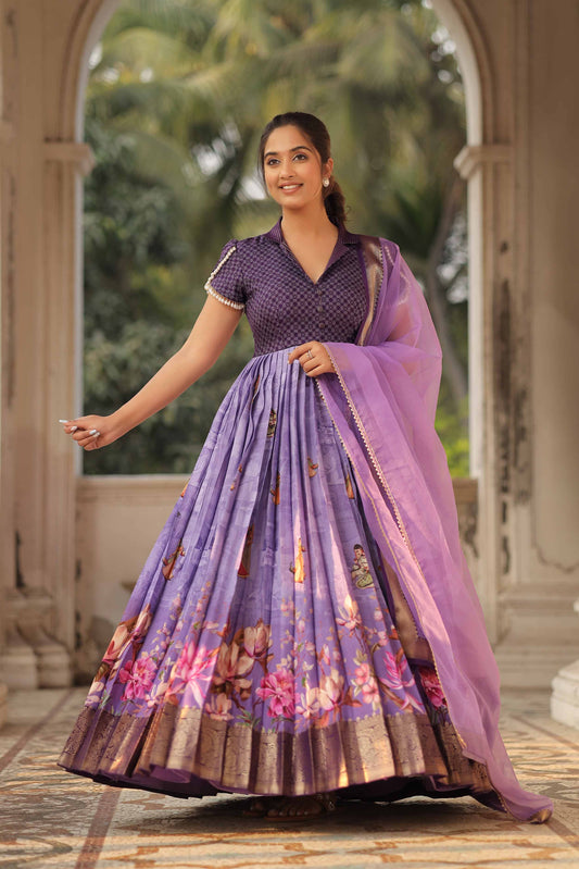 Begani Lavender Floral Silk Anarkali Set PC773