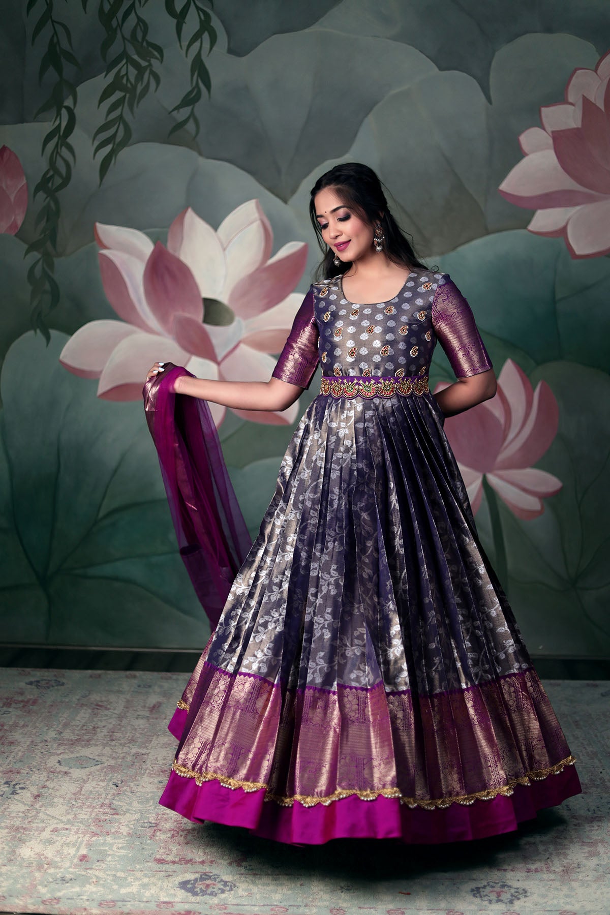 Banarasi Silk Anarkali Gown, Kalamkari Print Long Gown Indian Festival Wear  Dress, Jacquard Gown Anarakli Dress Full Flared Gown Stitched - Etsy