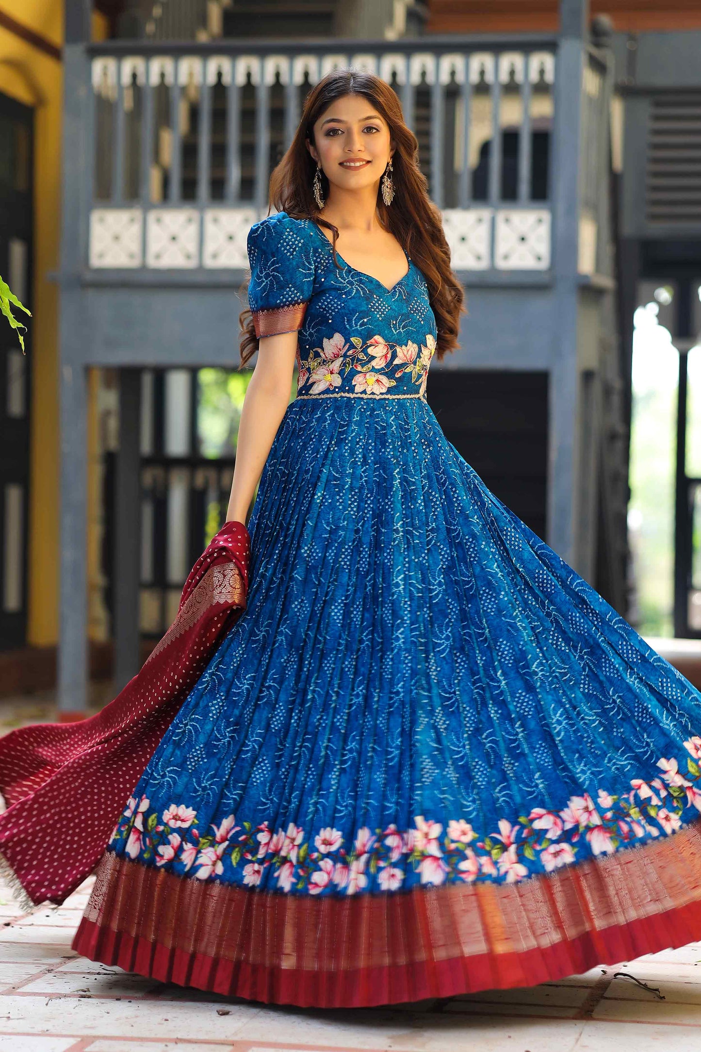 Bit Of Blue Bandhej Anarkali Dress PC731