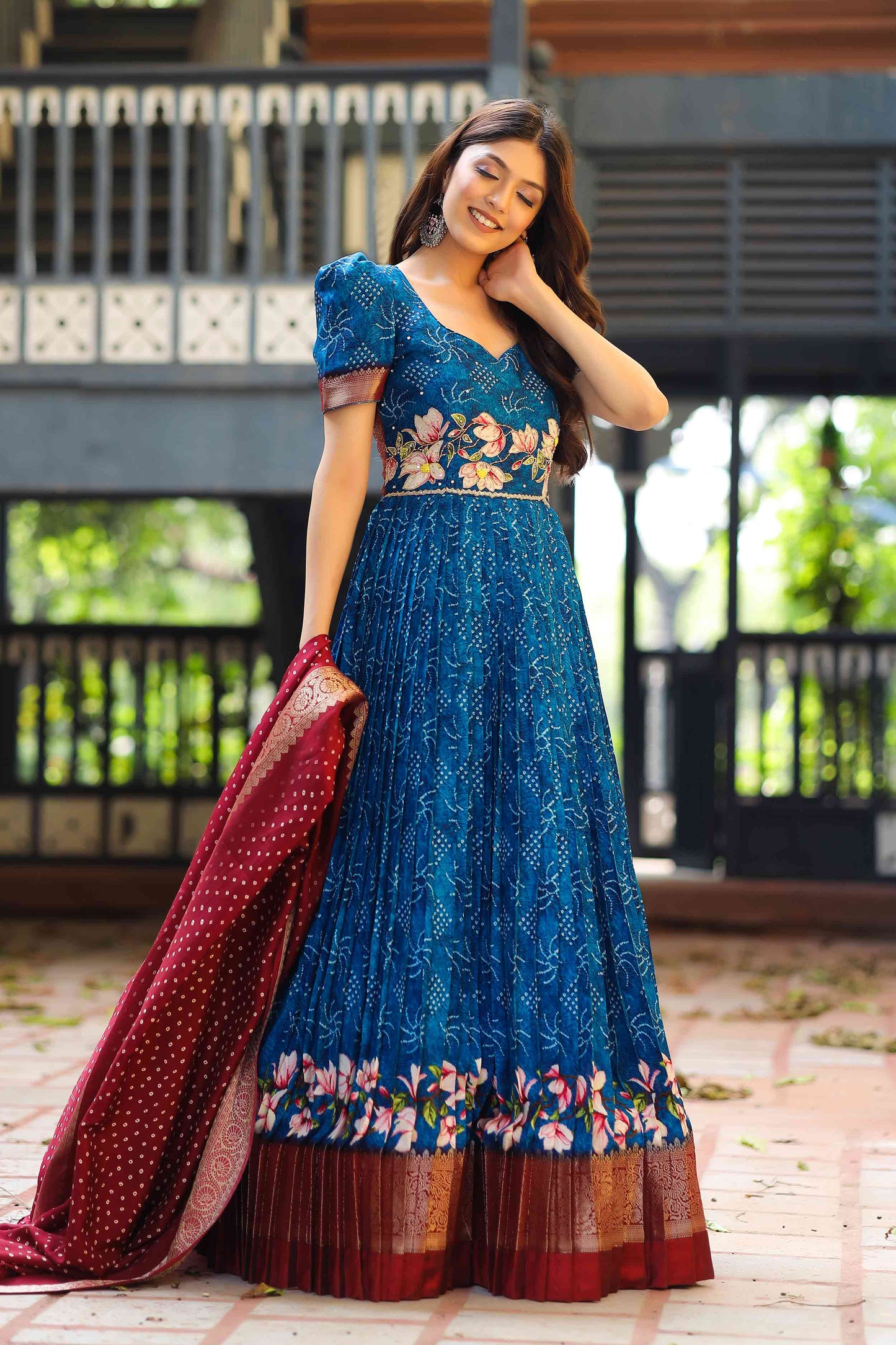 Bit Of Blue Bandhej Anarkali Dress PC731