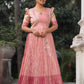 Pink Blooming Jacket Silk Long Frock PC771