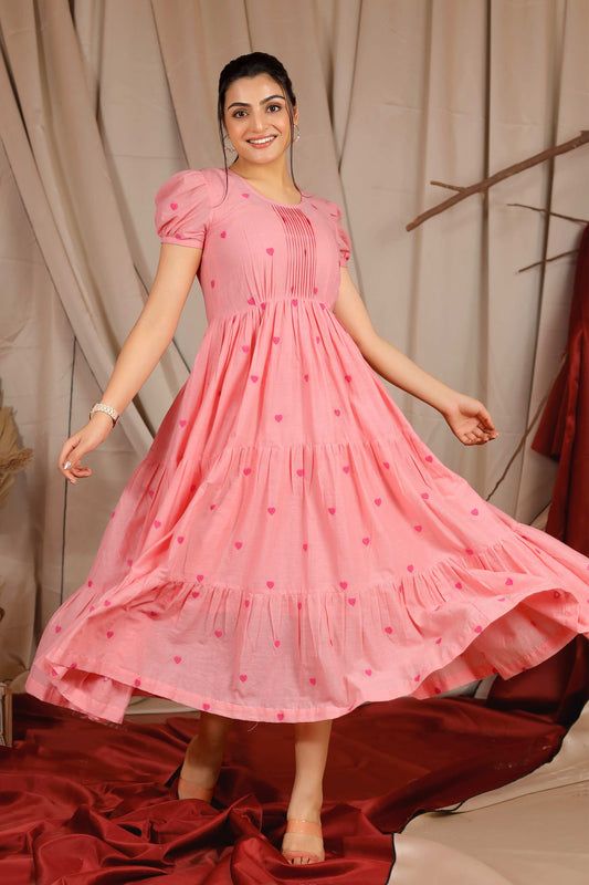 Blowsy Summer Midi Dress in Pink PC820