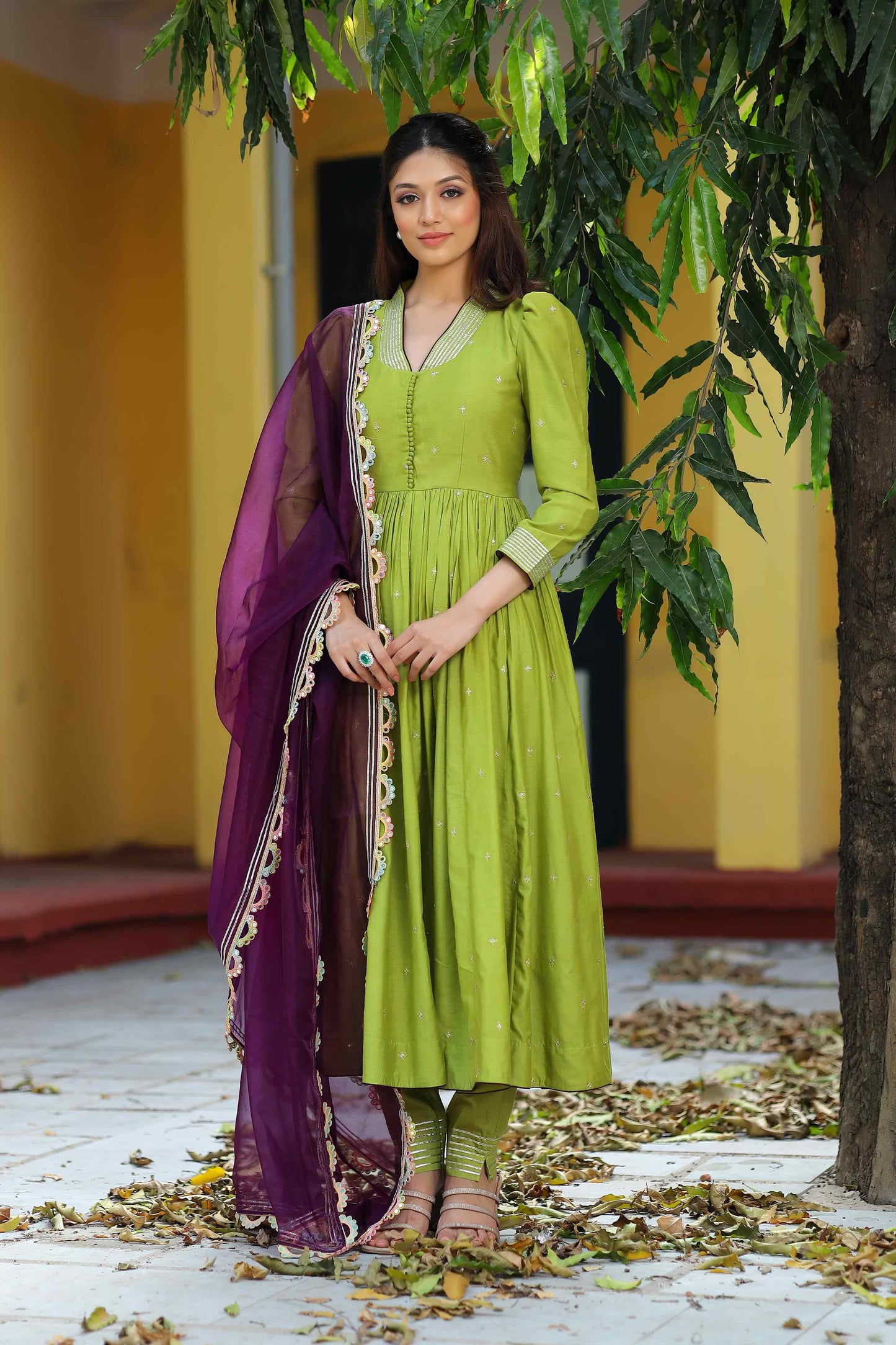 Chhaya Olive Anarkali Suit Set PC757