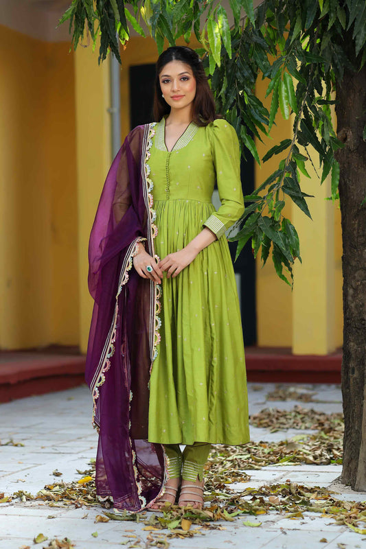 Chhaya Olive Anarkali Suit Set PC757