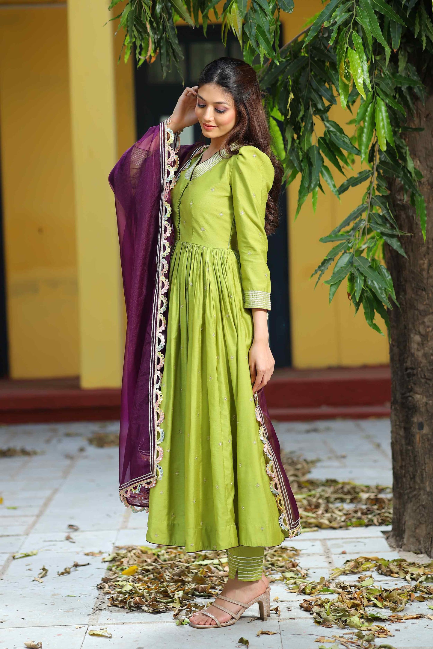 Chhaya Olive Anarkali Suit Set PC757