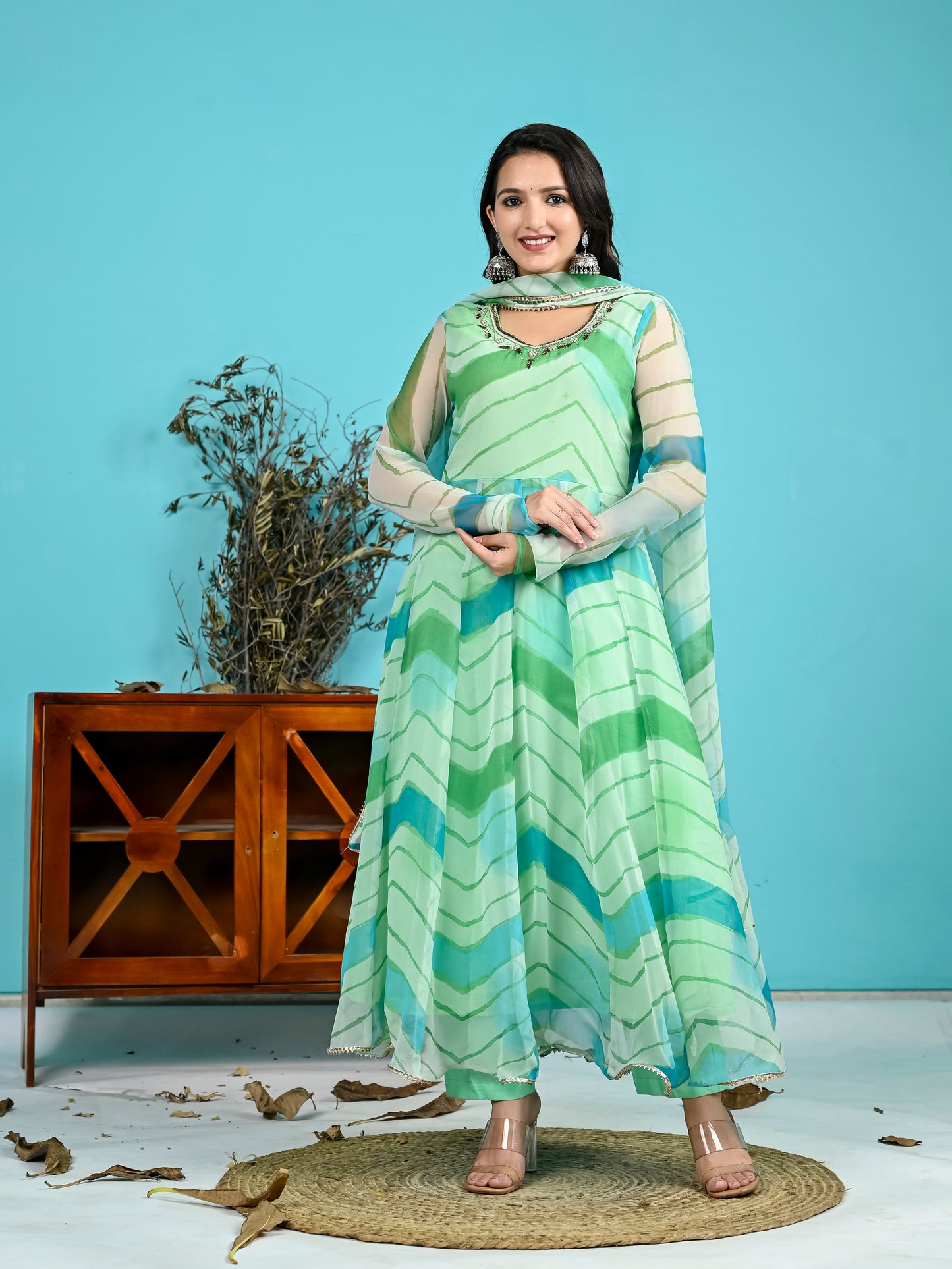 Sea Green Leheriya Suit Set PC18