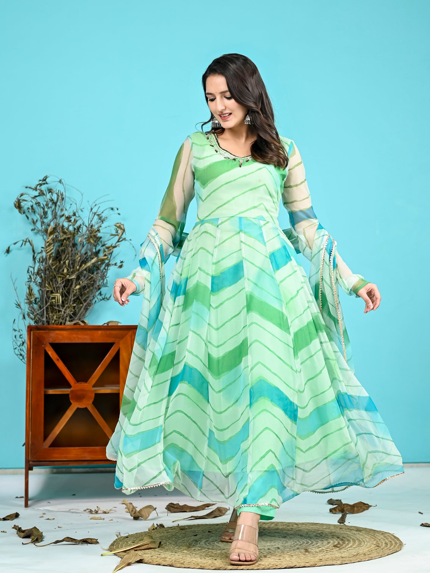 Sea Green Leheriya Suit Set PC18