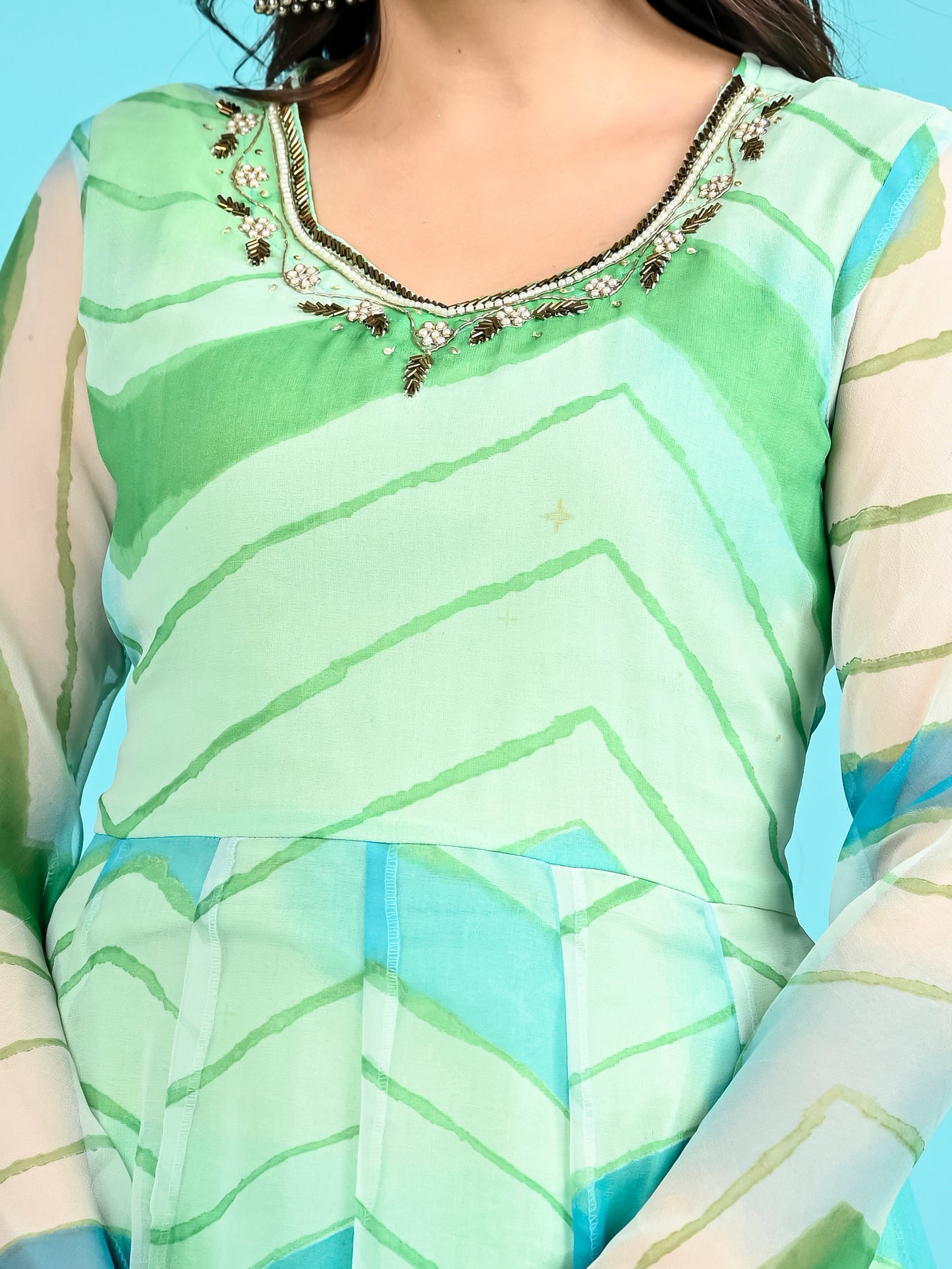 Sea Green Leheriya Suit Set PC18