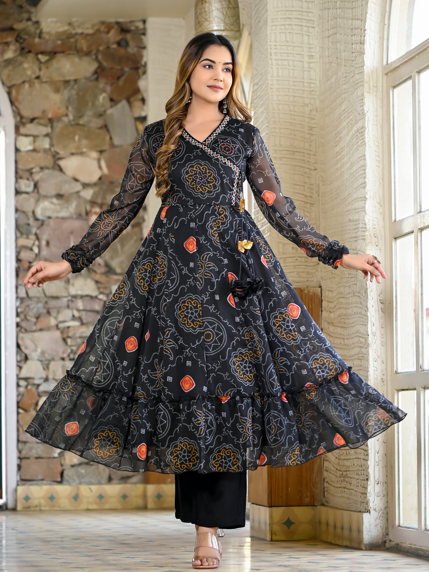 Black bandhani angrakha suit PC13