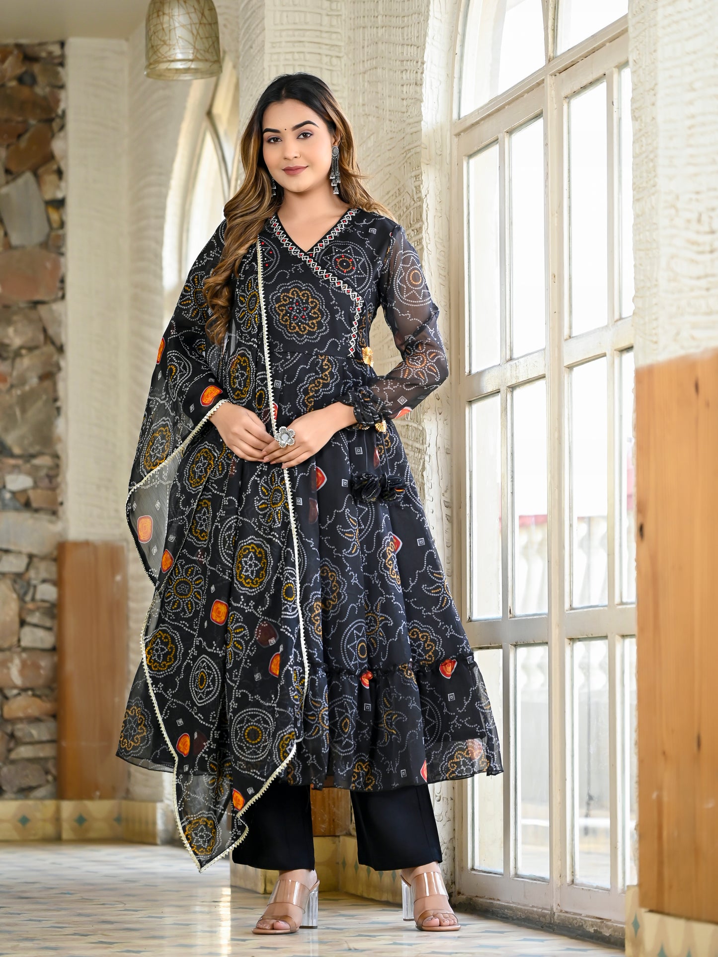 Black bandhani angrakha suit PC13