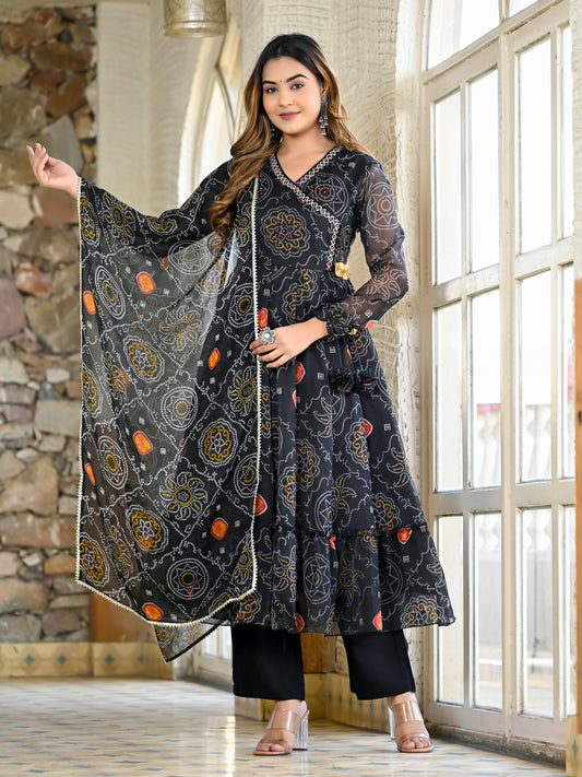 Black bandhani angrakha suit PC13