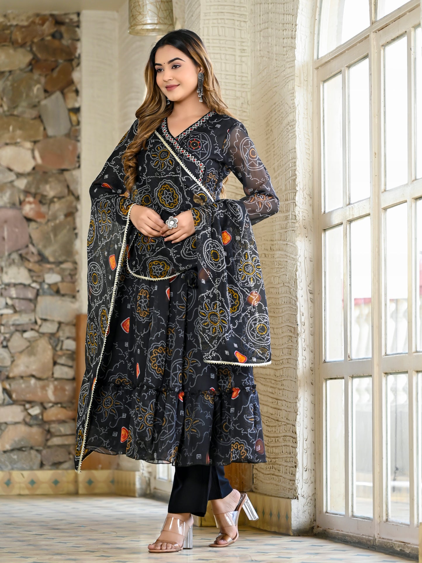 Black bandhani angrakha suit PC13