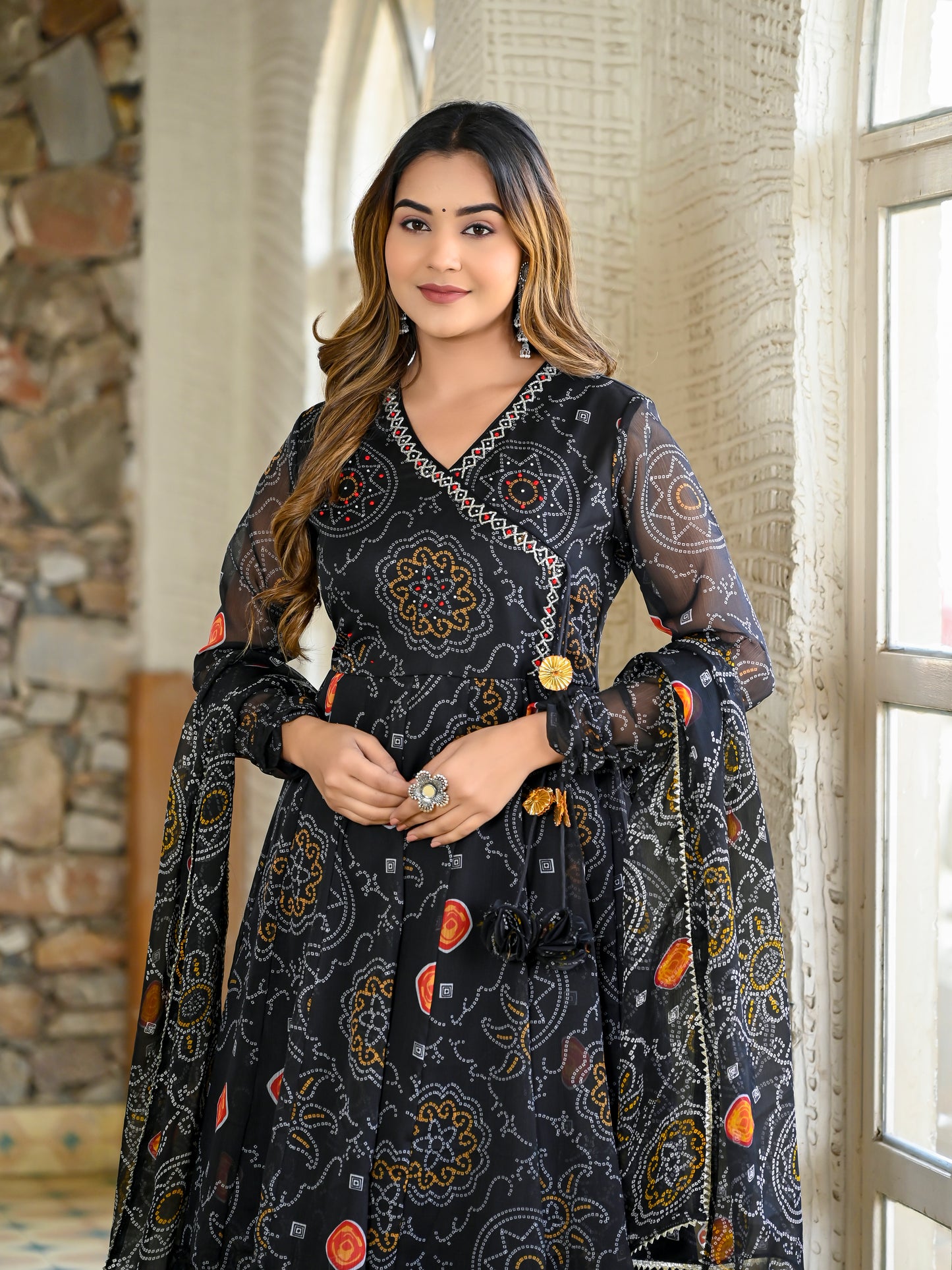 Black bandhani angrakha suit PC13