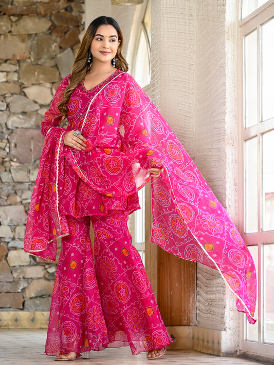 Pink bandhni sharara set PC9