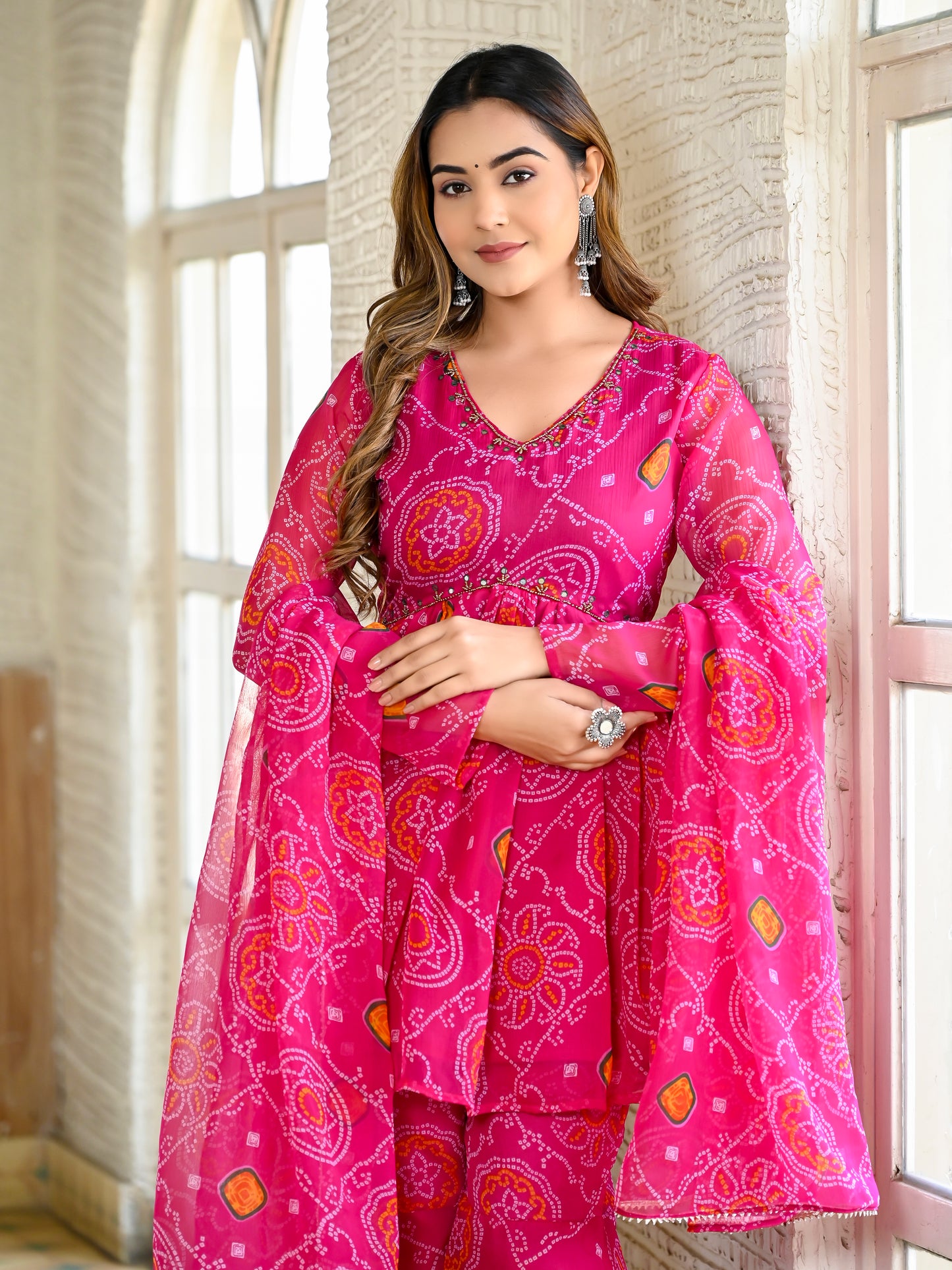 Pink bandhni sharara set PC9