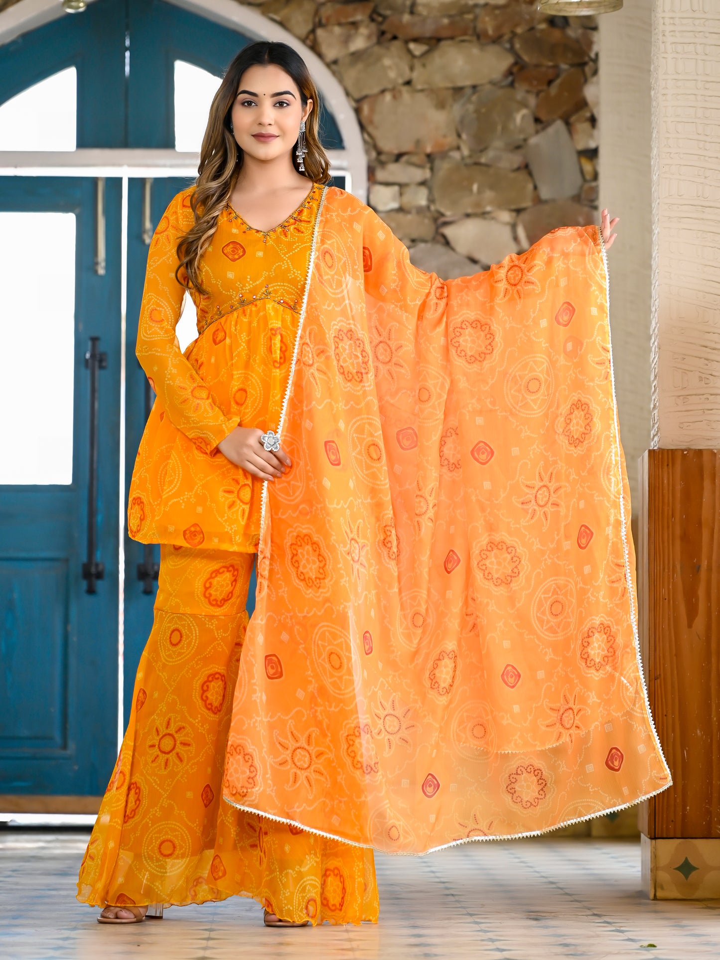 Yellow bandhni sharara set PC11