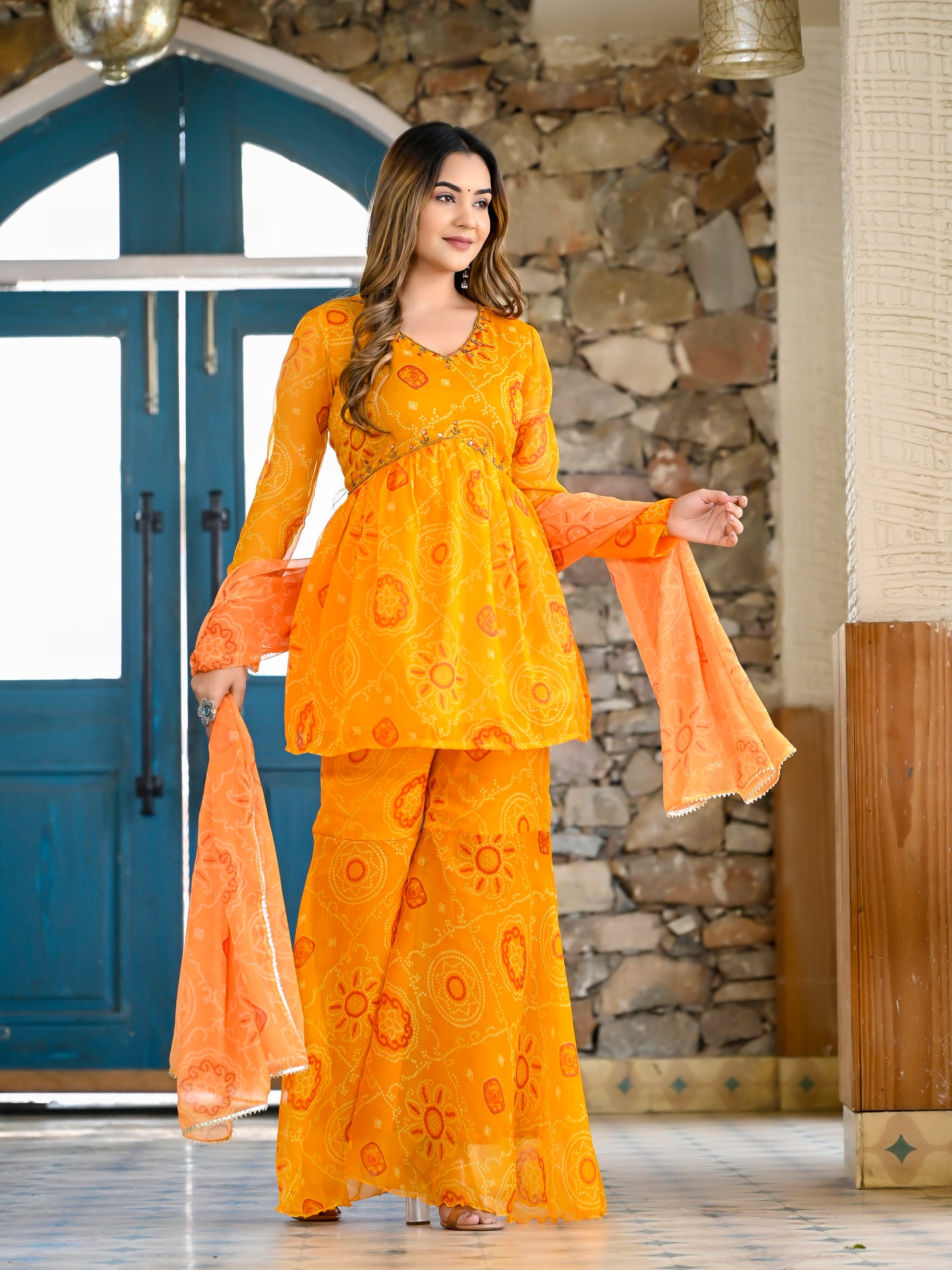 Yellow bandhni sharara set PC11