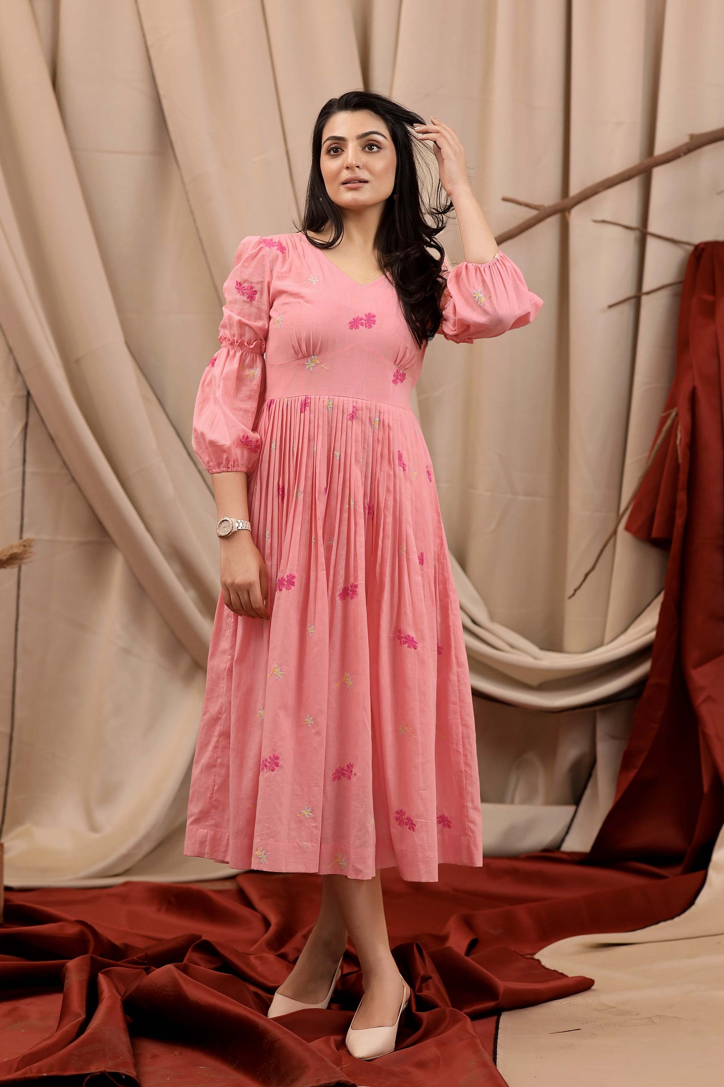 Cosmos Summer Midi Dress In Pink PC819