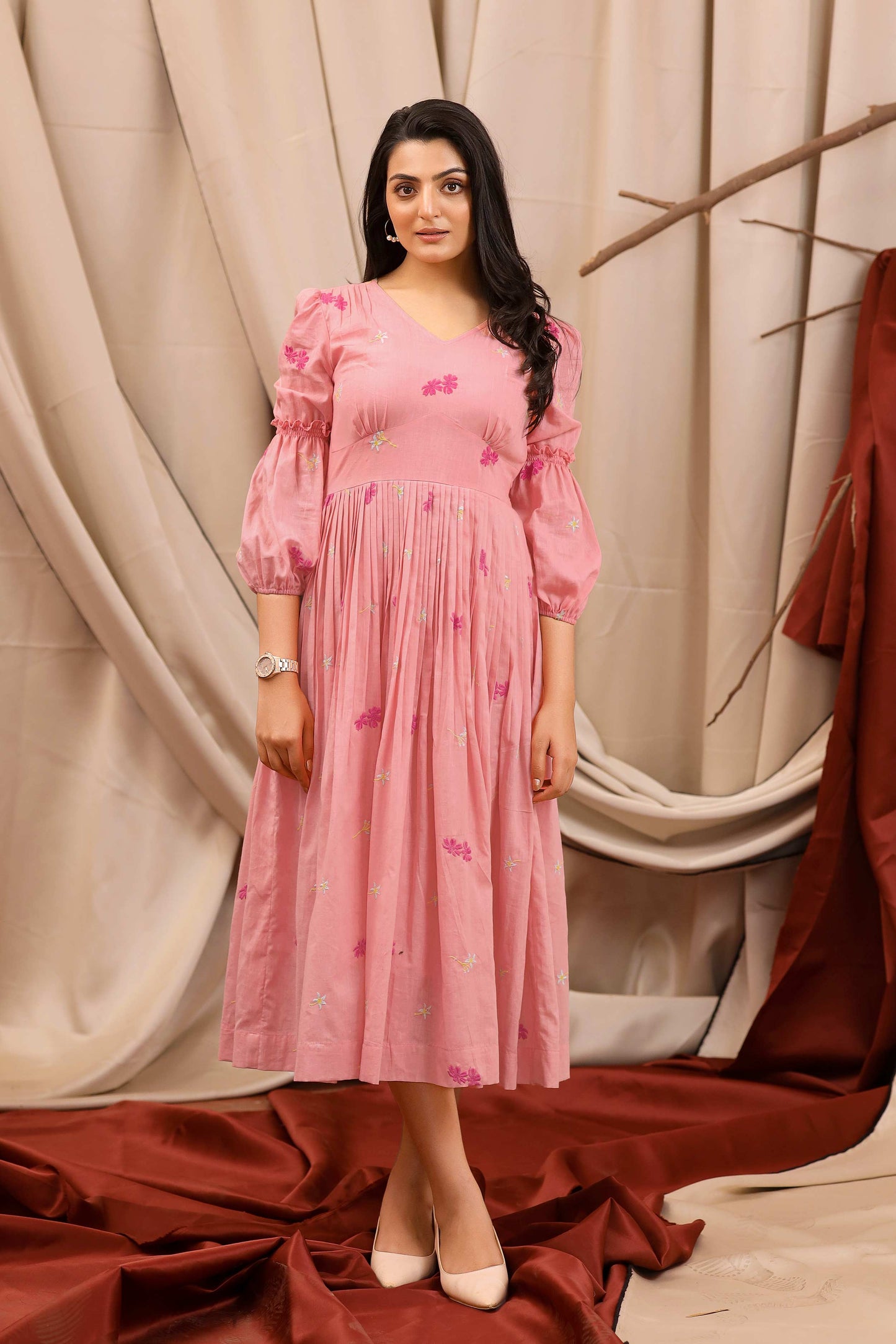 Cosmos Summer Midi Dress In Pink PC819