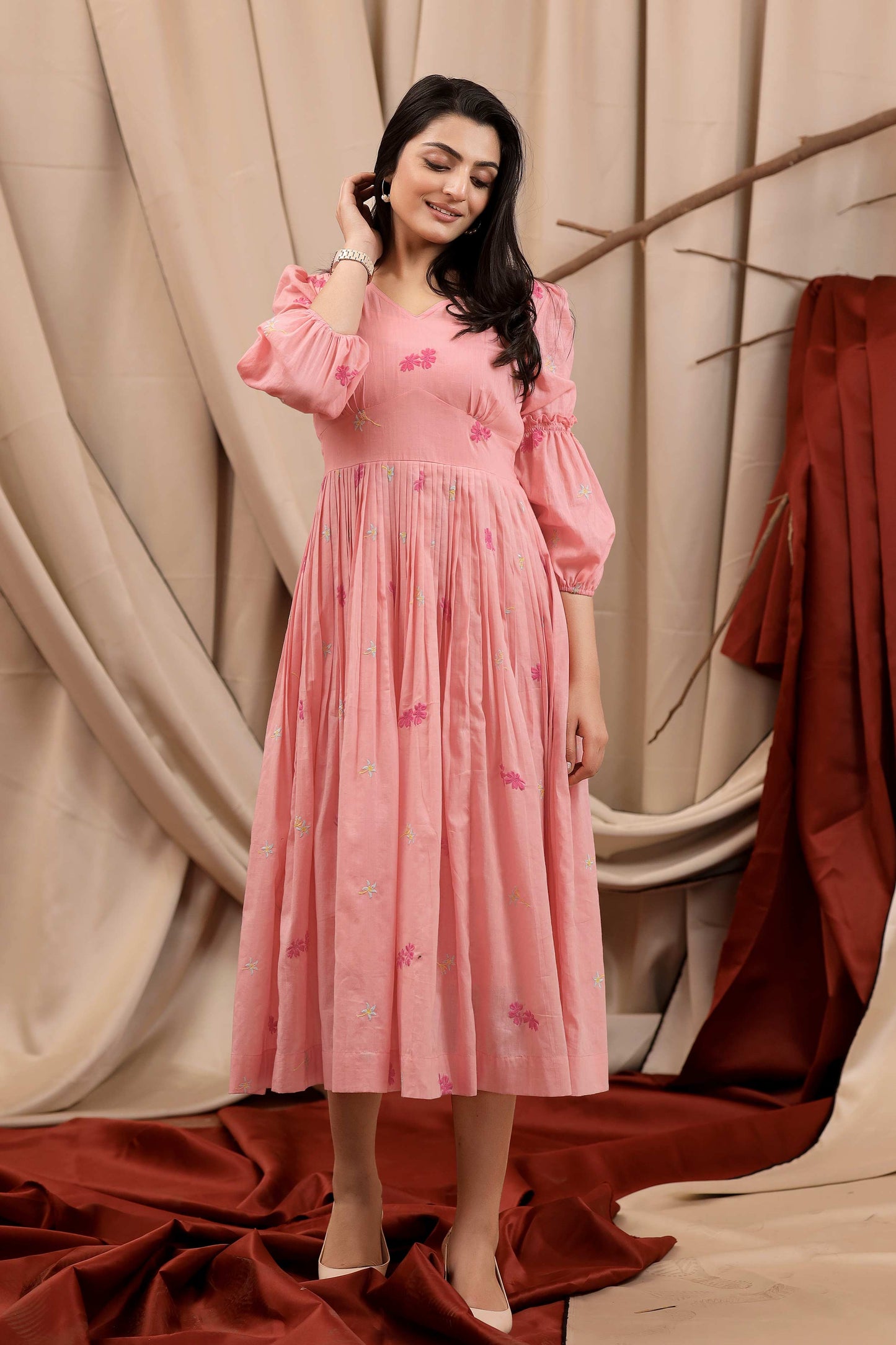 Cosmos Summer Midi Dress In Pink PC819