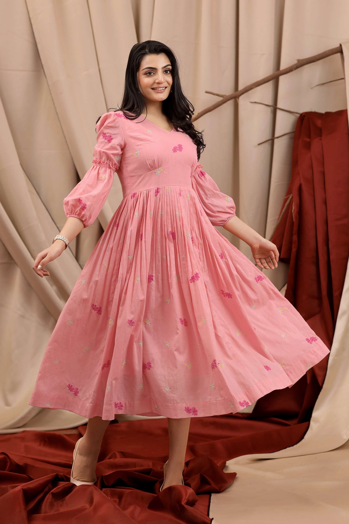 Cosmos Summer Midi Dress In Pink PC819