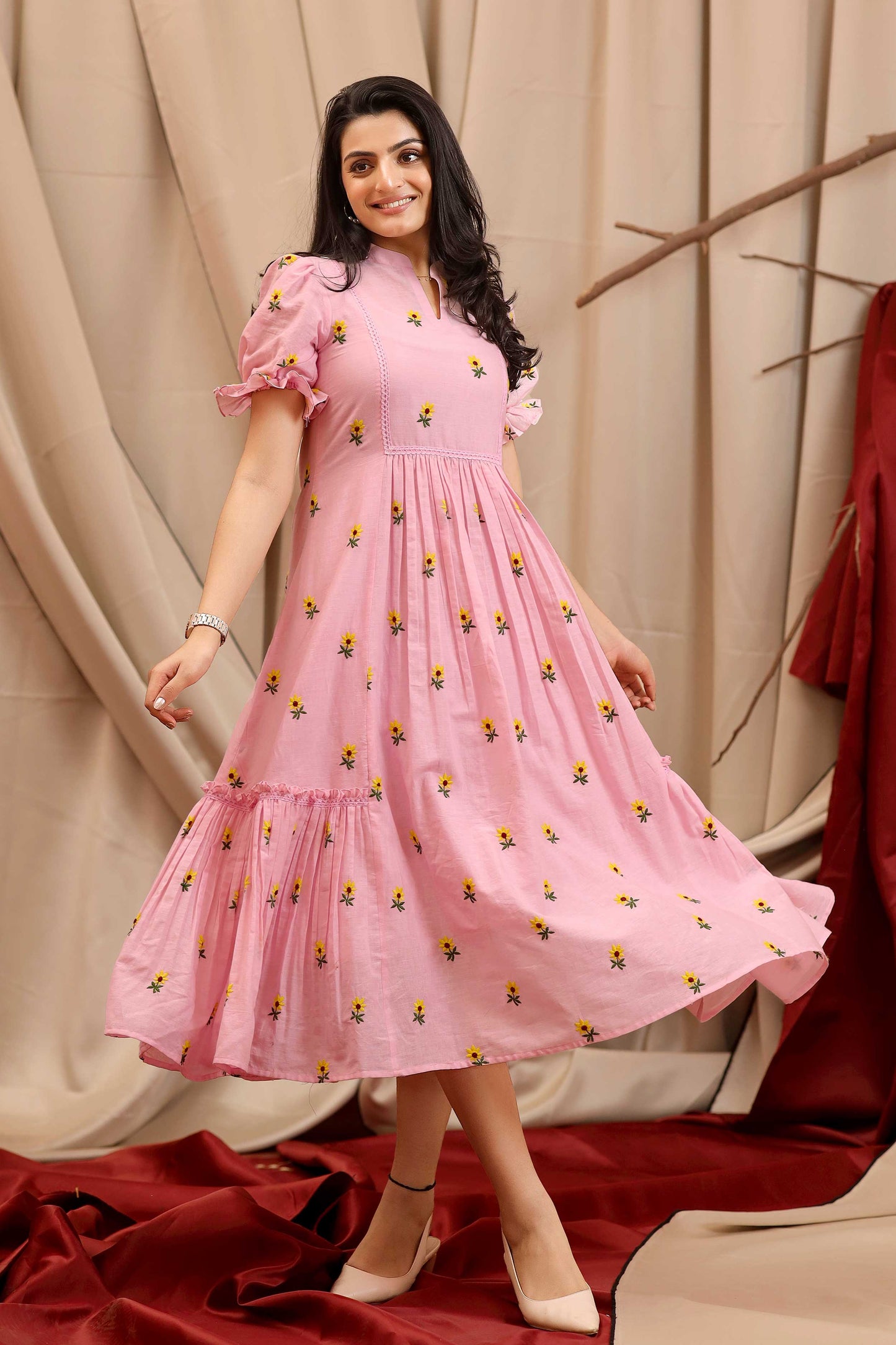 Daylily Summer Dress in Pastel Pink PC814N