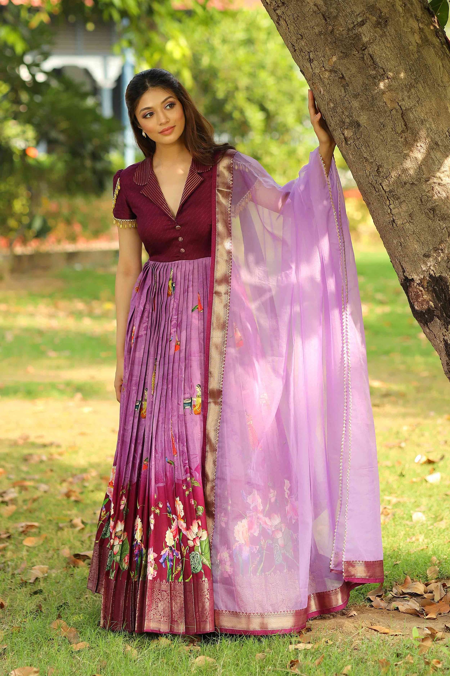 Drishya Purple Floral Silk Anarkali Set PC749