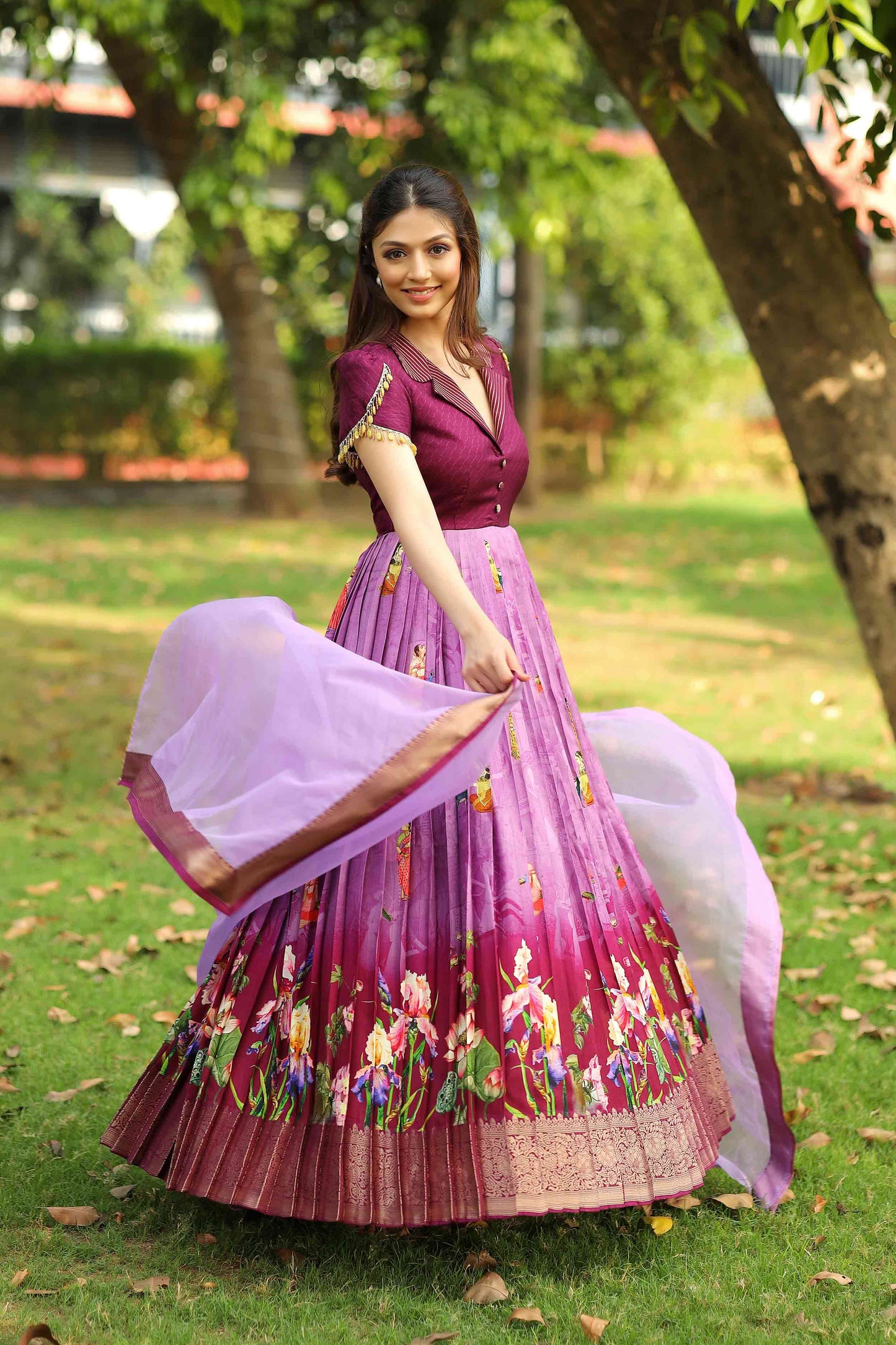 Drishya Purple Floral Silk Anarkali Set PC749