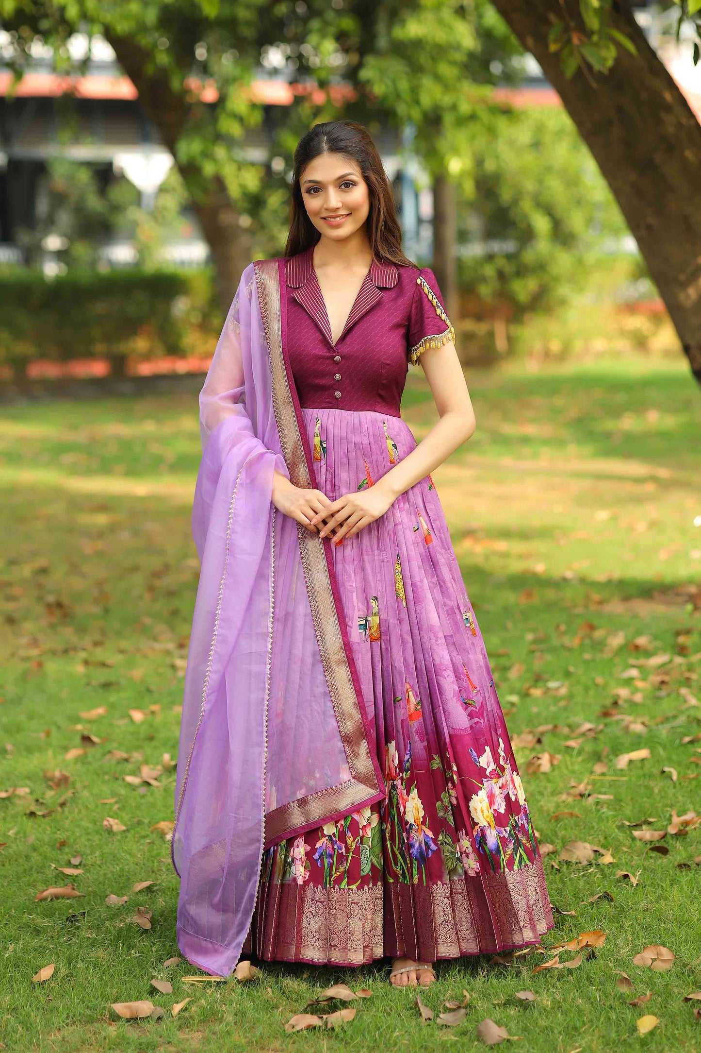 Drishya Purple Floral Silk Anarkali Set PC749