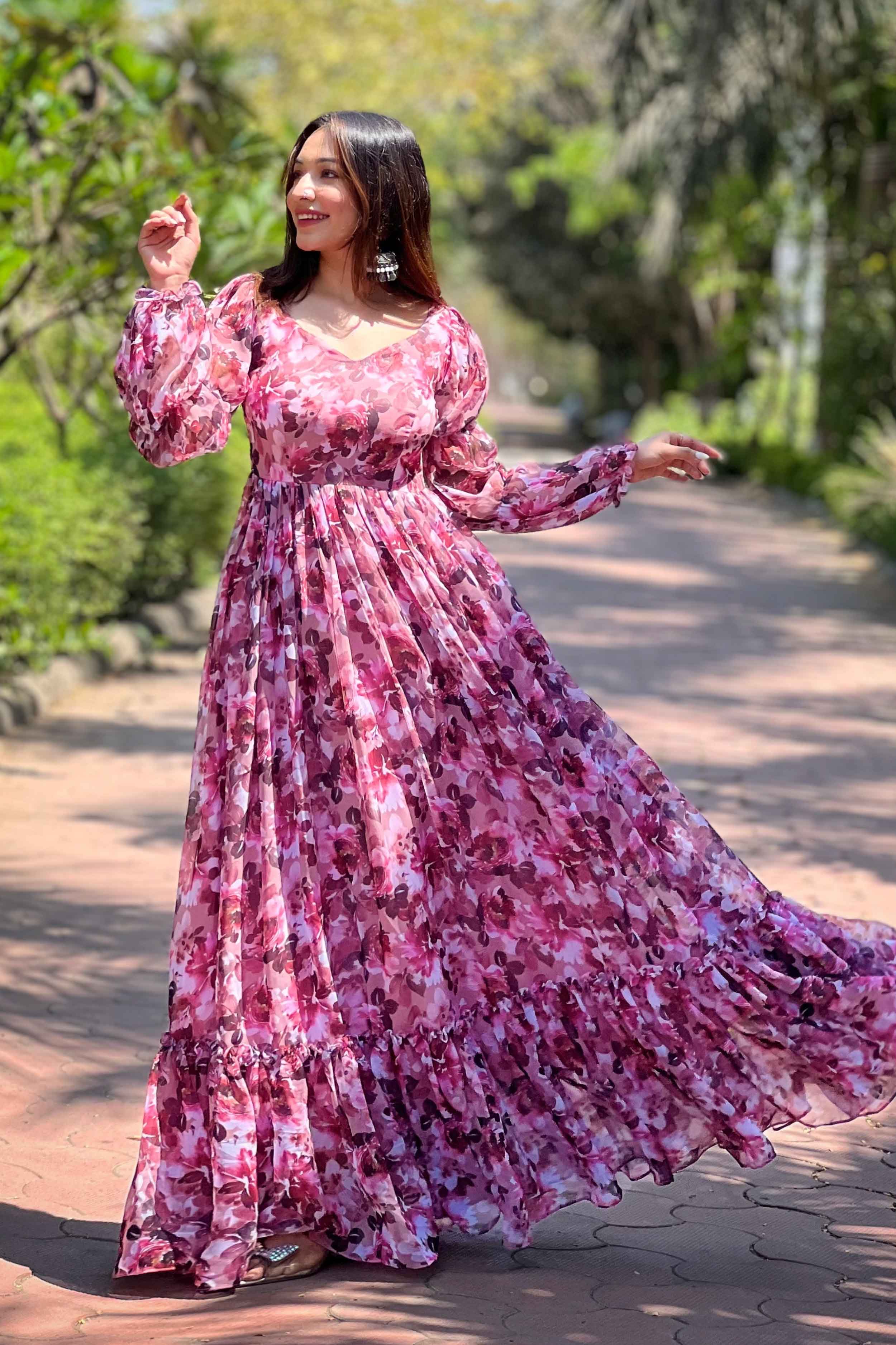 Long gown floral best sale