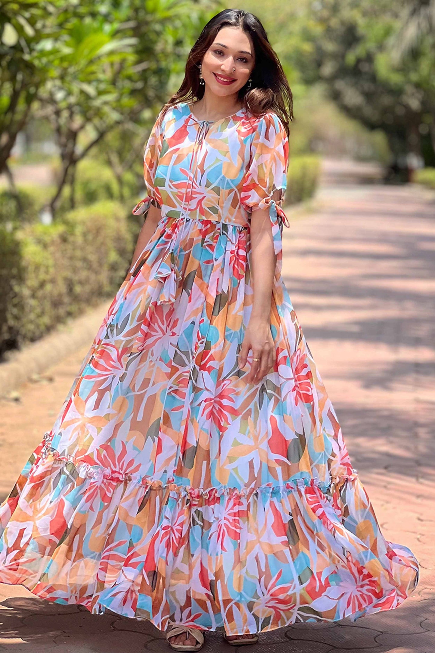 Flower fizz printed Long Gown PC868N