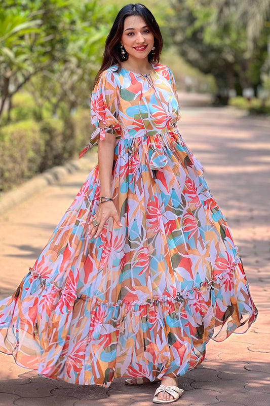 Flower fizz printed Long Gown PC868N