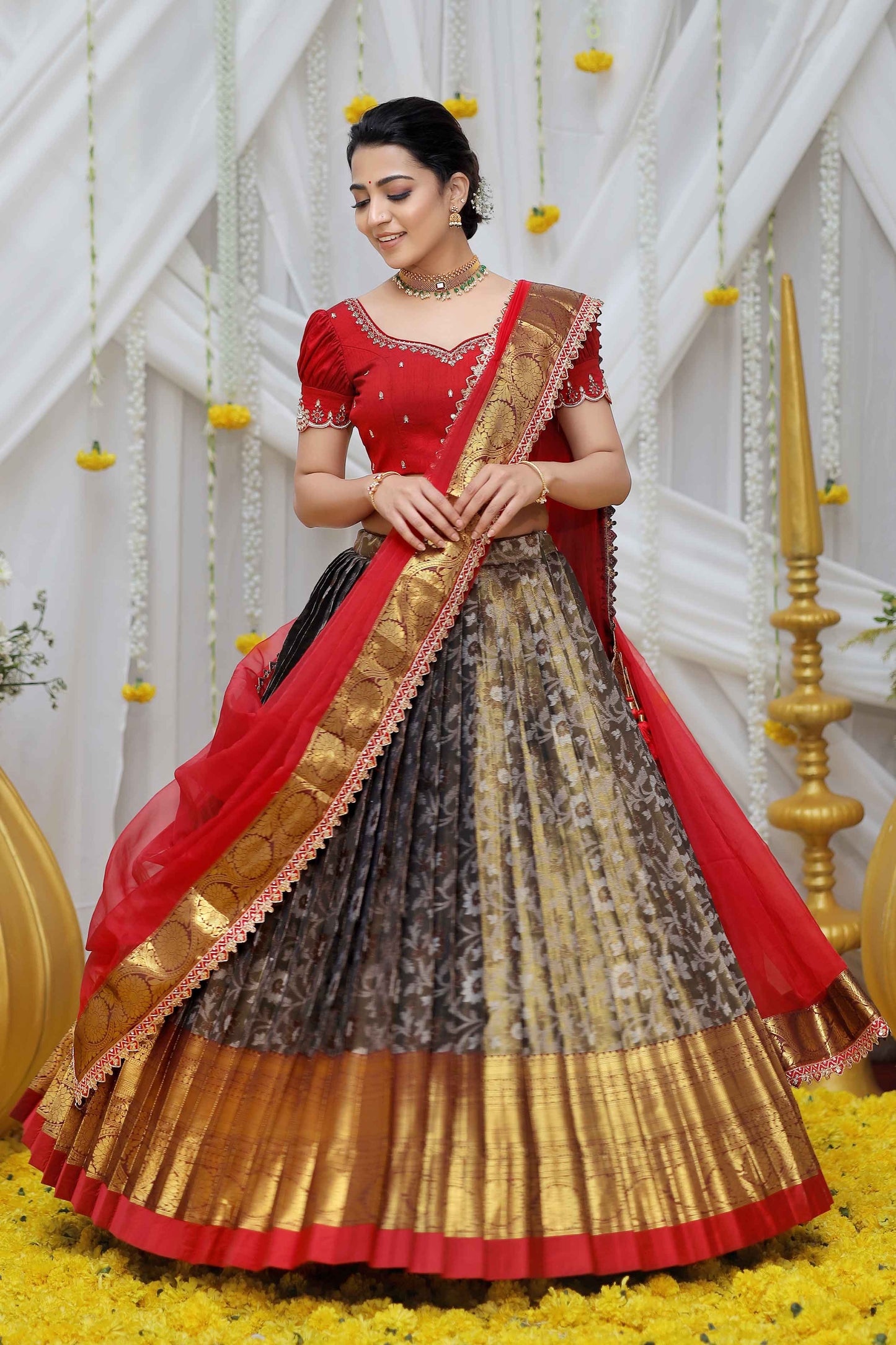 Ganga Half Saree Set In Copper PC781