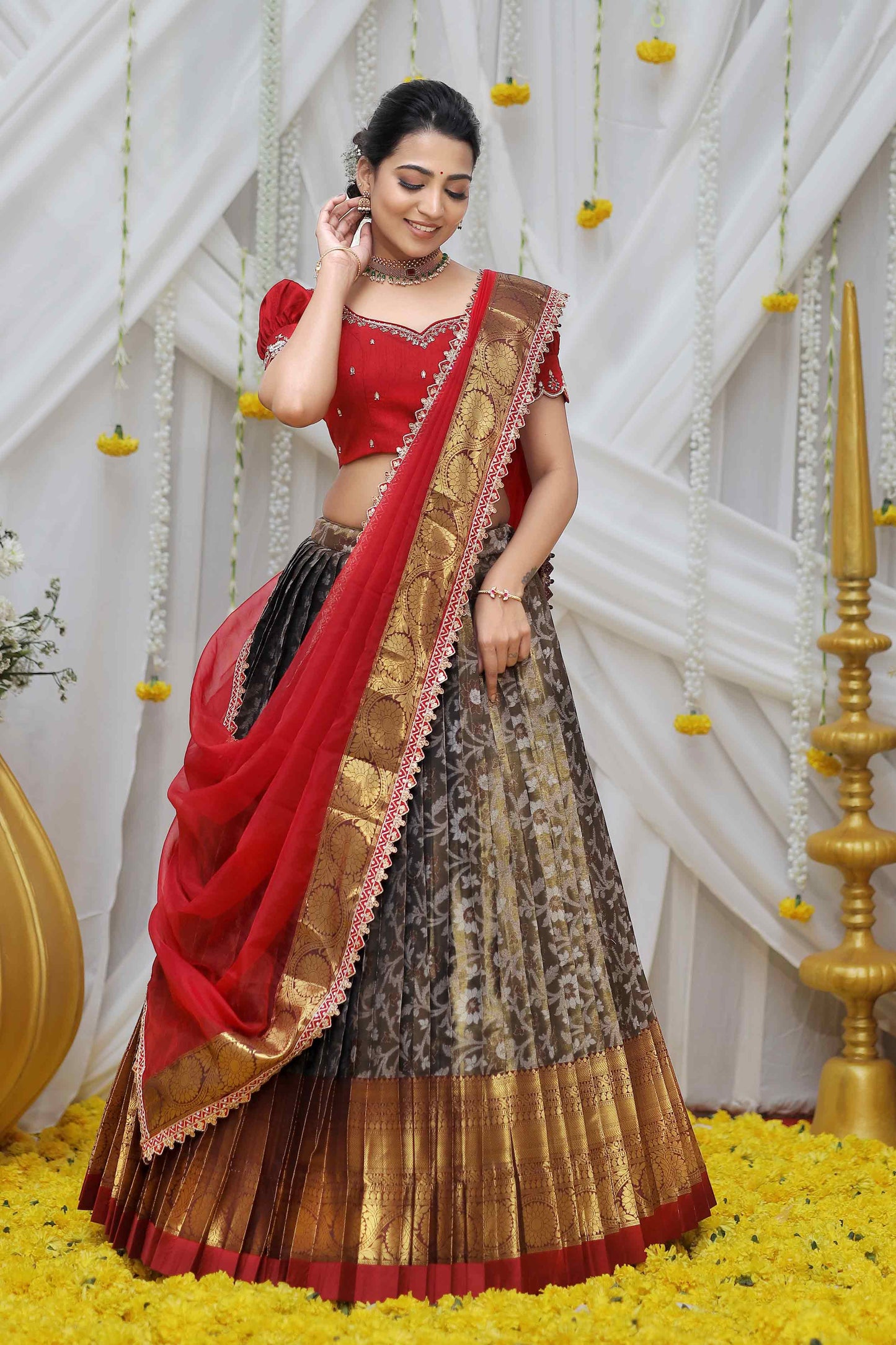 Ganga Half Saree Set In Copper PC781