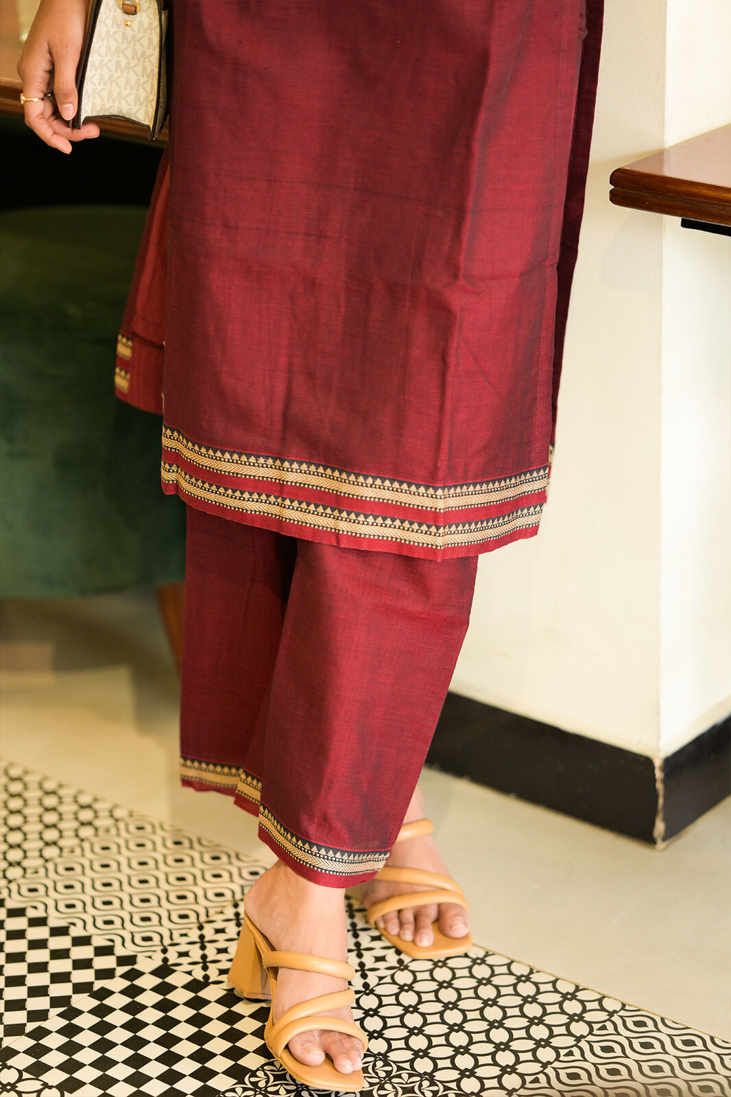 Garnet Handloom Kurta Jacket Set PC980N